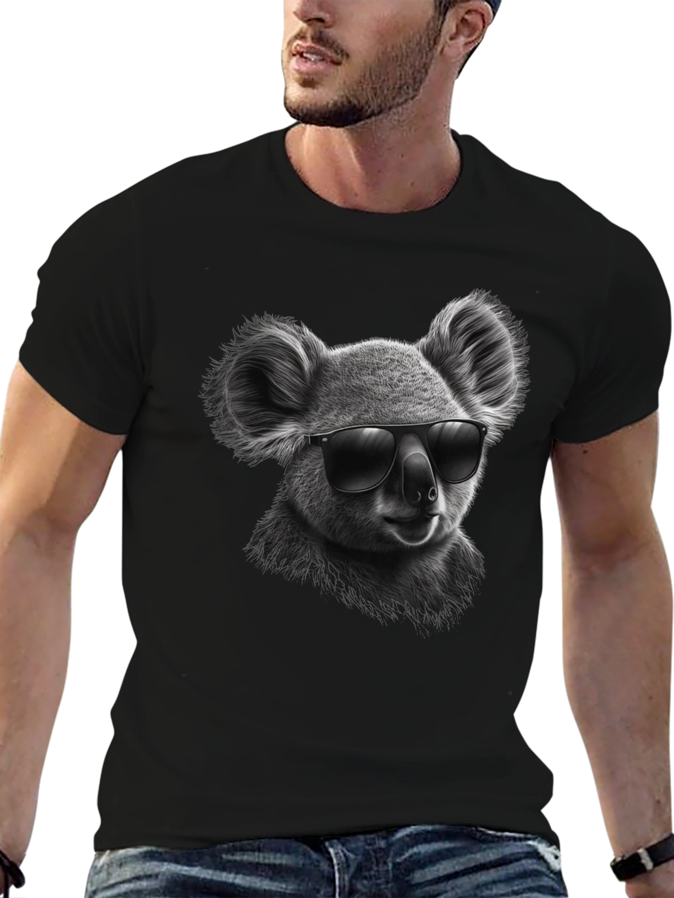 Cool Koala Graphic Tee - Black Cotton T-Shirt