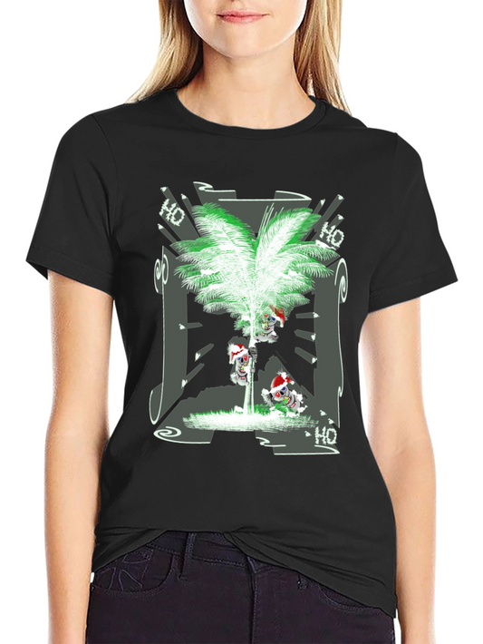 Tropical Christmas Tee with Santa Skeleton Design