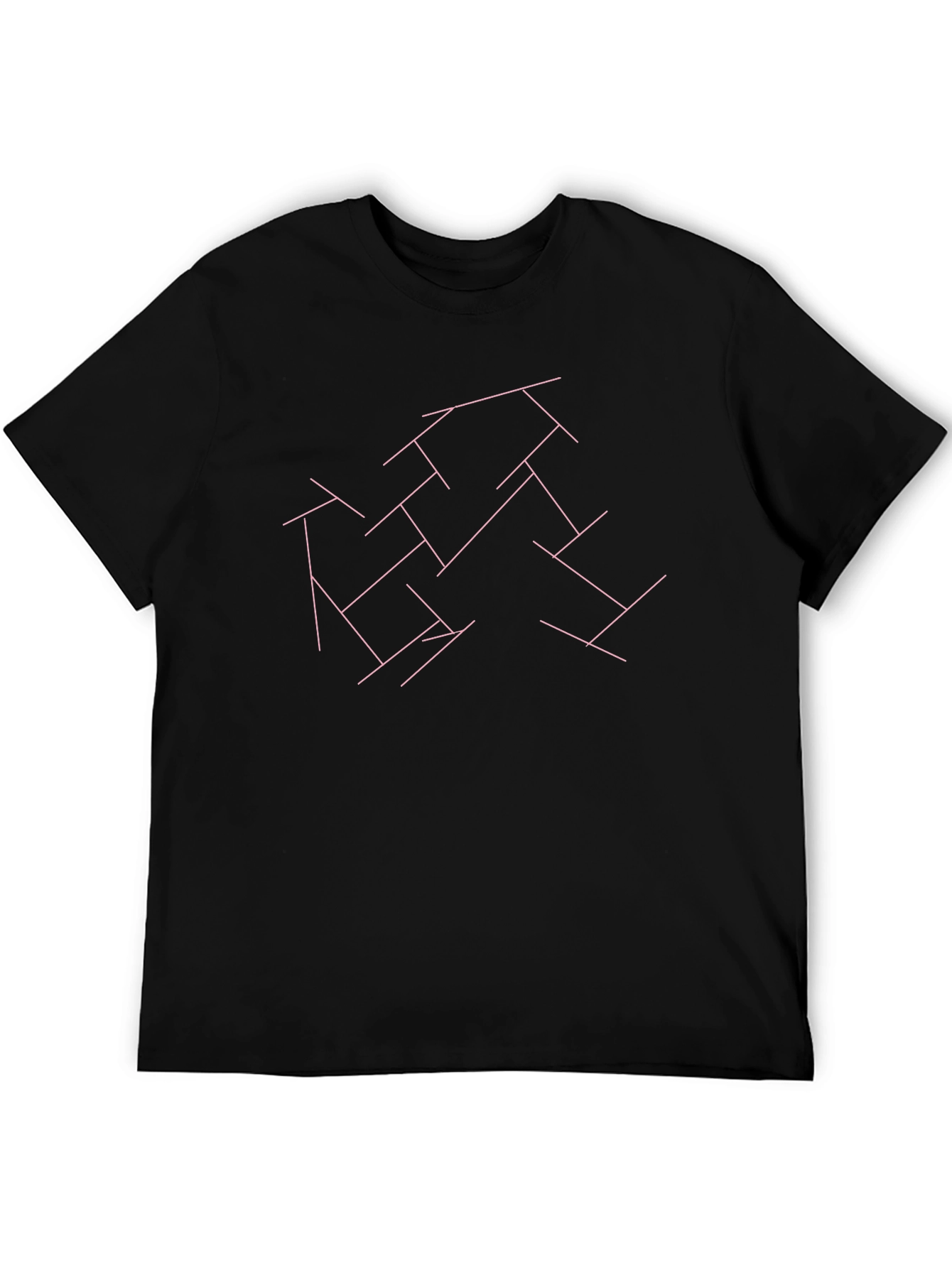 Geometric Line Art Black T-Shirt
