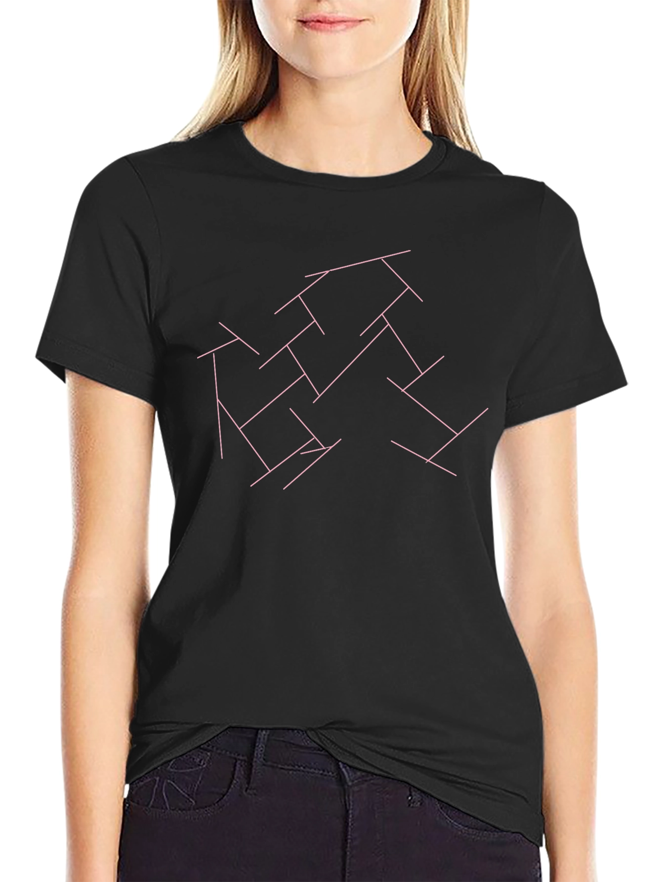 Geometric Line Art Black T-Shirt