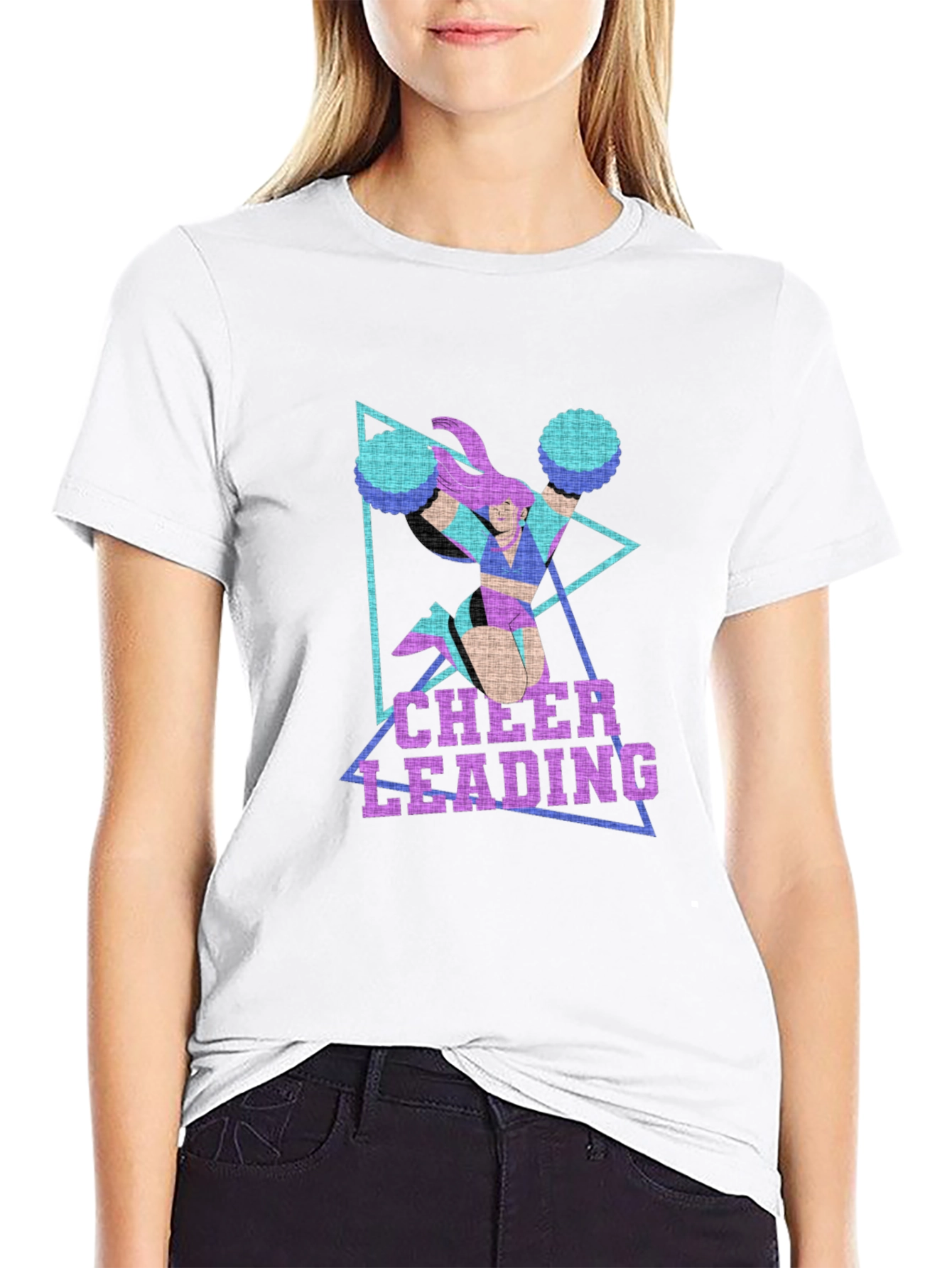 Cheerleading Graphic Print Black T-Shirt