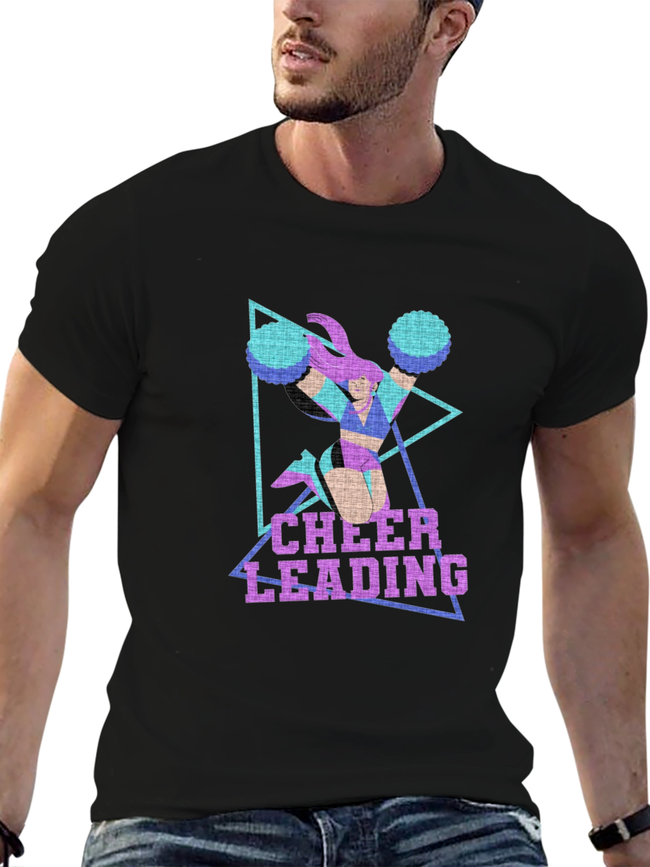Cheerleading Graphic Print Black T-Shirt