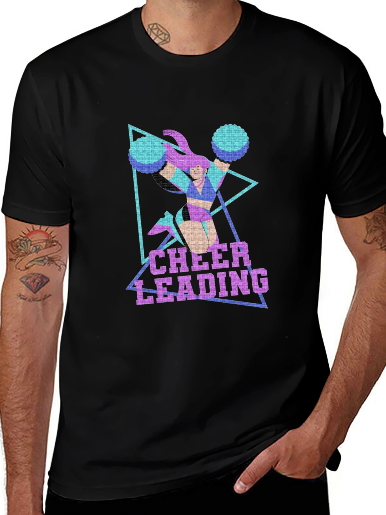 Cheerleading Graphic Print Black T-Shirt