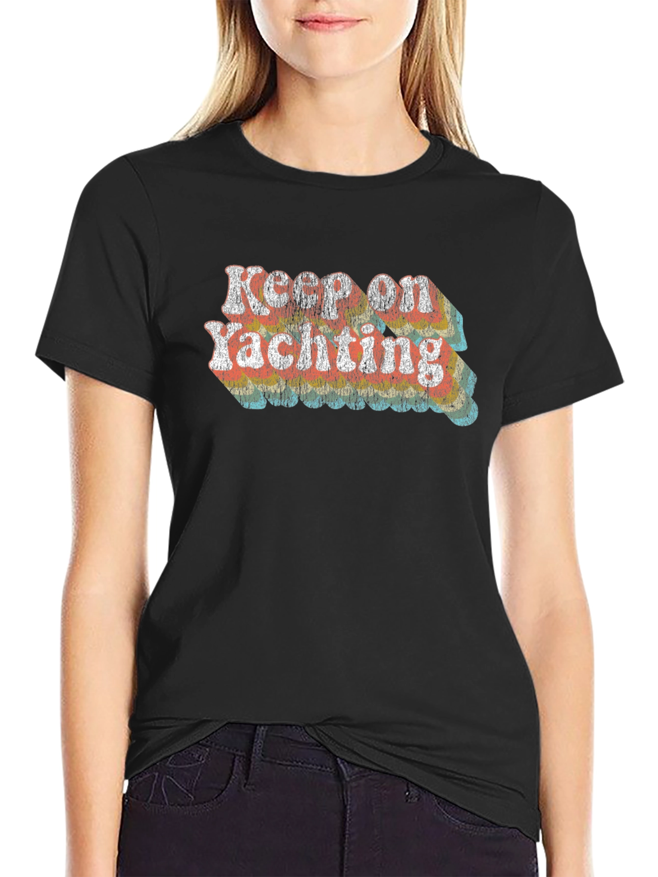 Keep on Yachting Retro Graphic Tee - Black