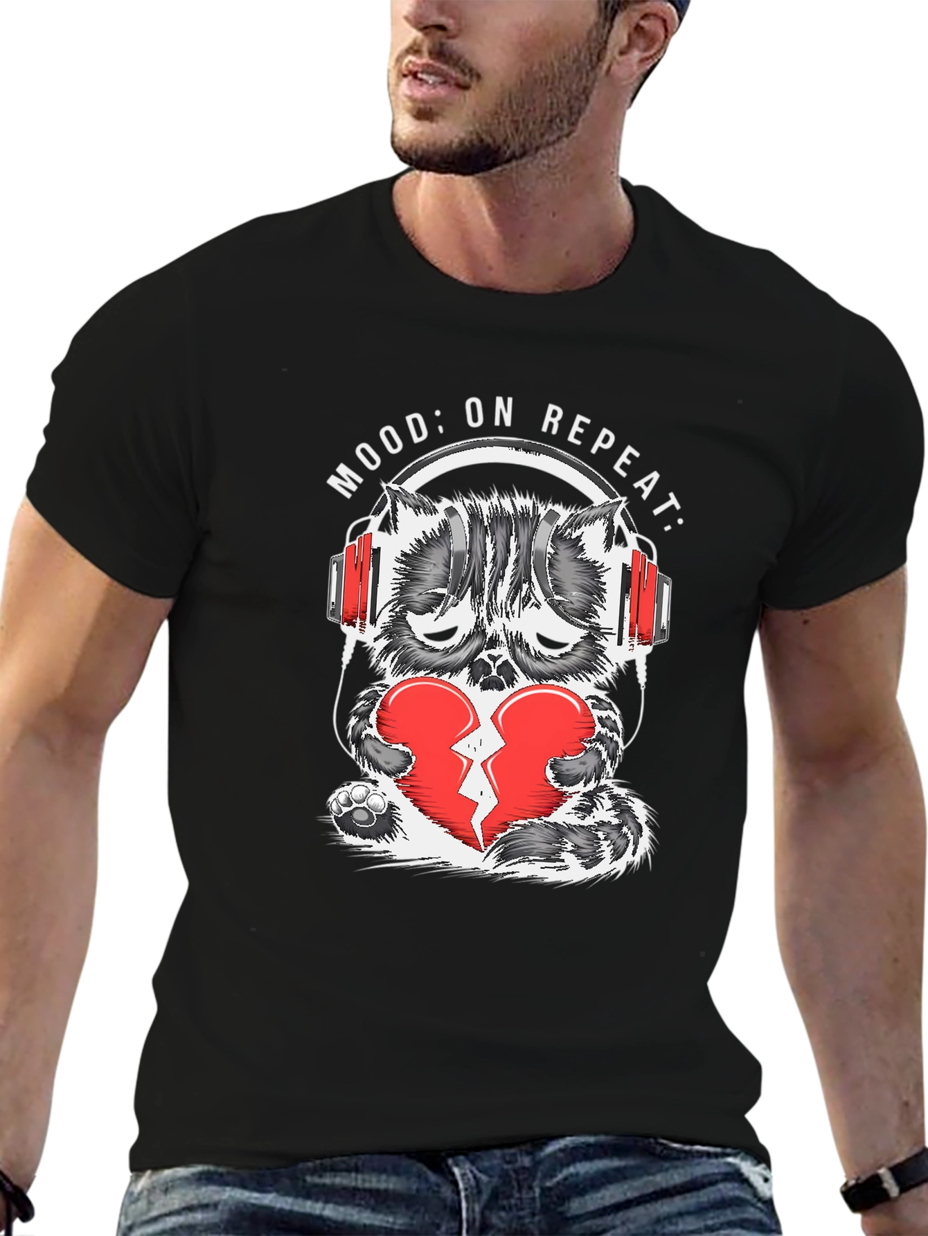 Mood On Repeat Sad Cat Graphic Tee
