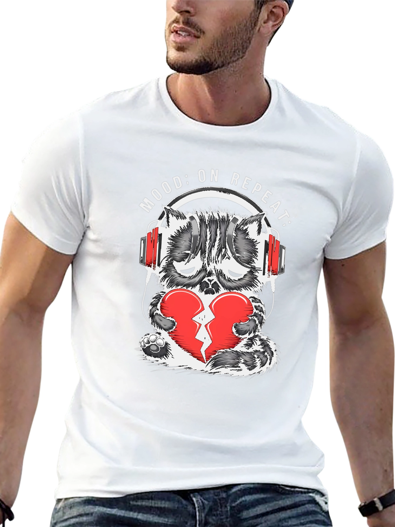 Mood On Repeat Sad Cat Graphic Tee