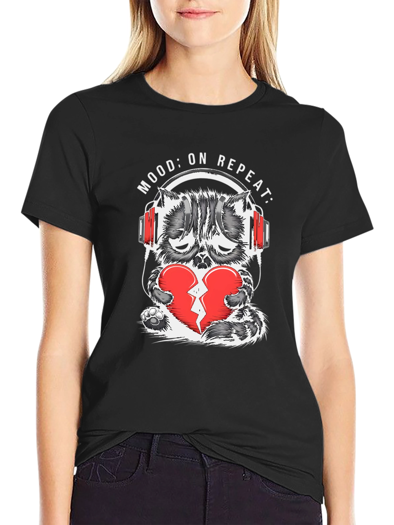 Mood On Repeat Sad Cat Graphic Tee