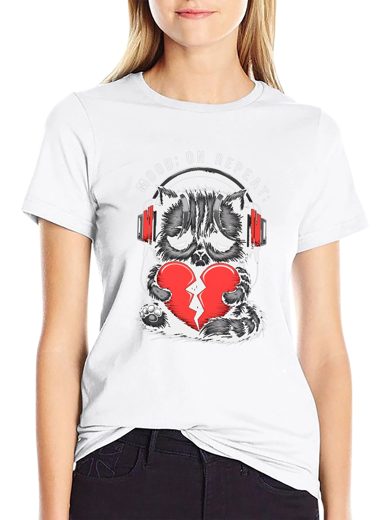 Mood On Repeat Sad Cat Graphic Tee