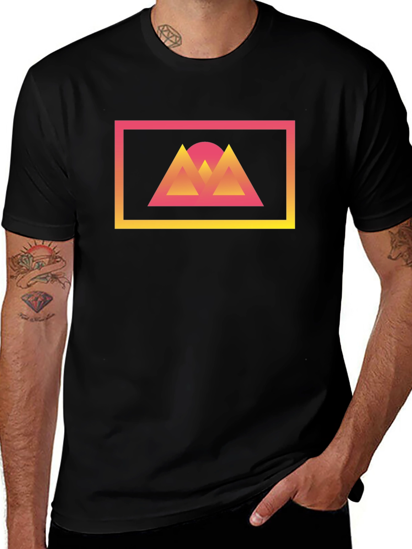 Retro Sunset Mountains Graphic Tee - Black