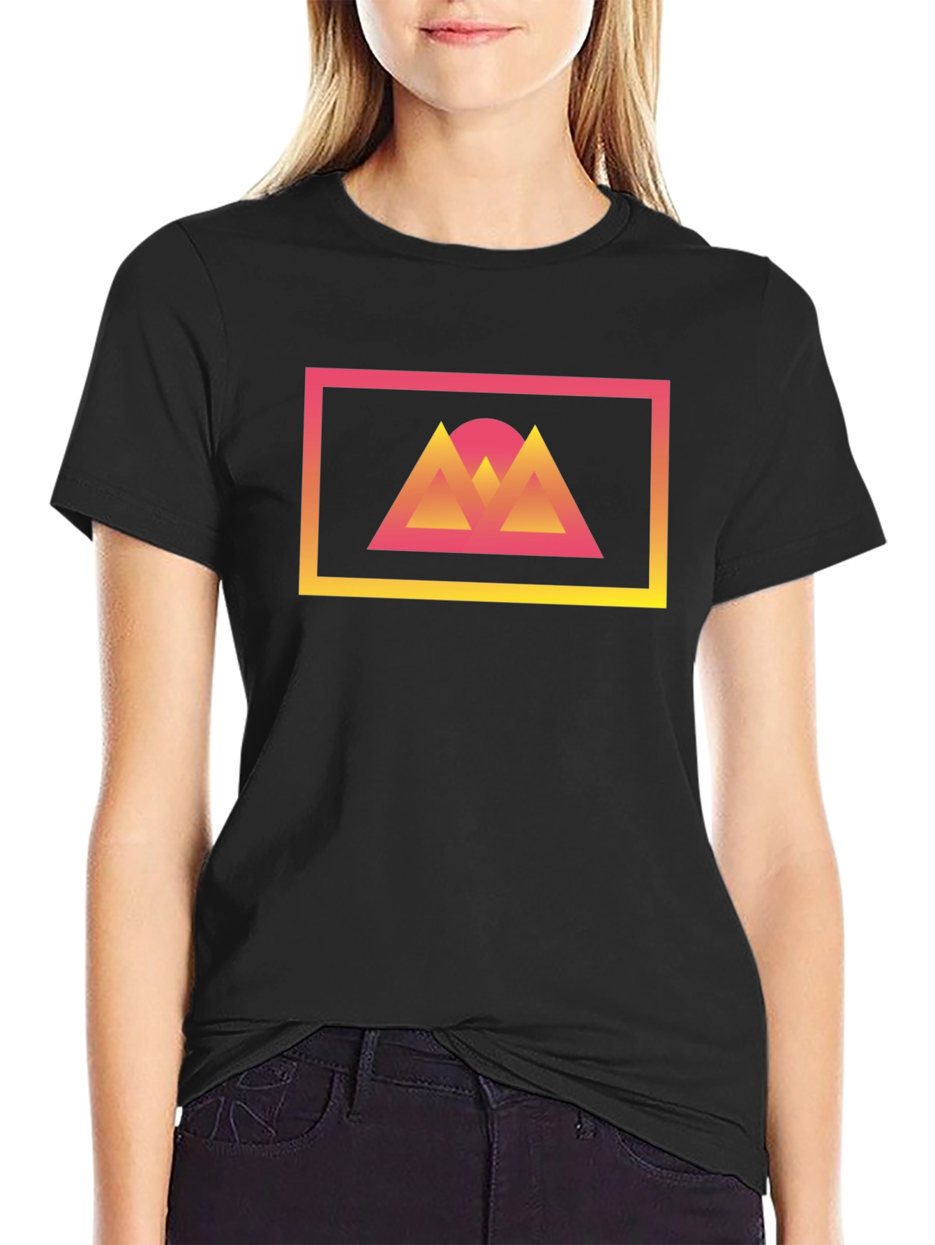 Retro Sunset Mountains Graphic Tee - Black