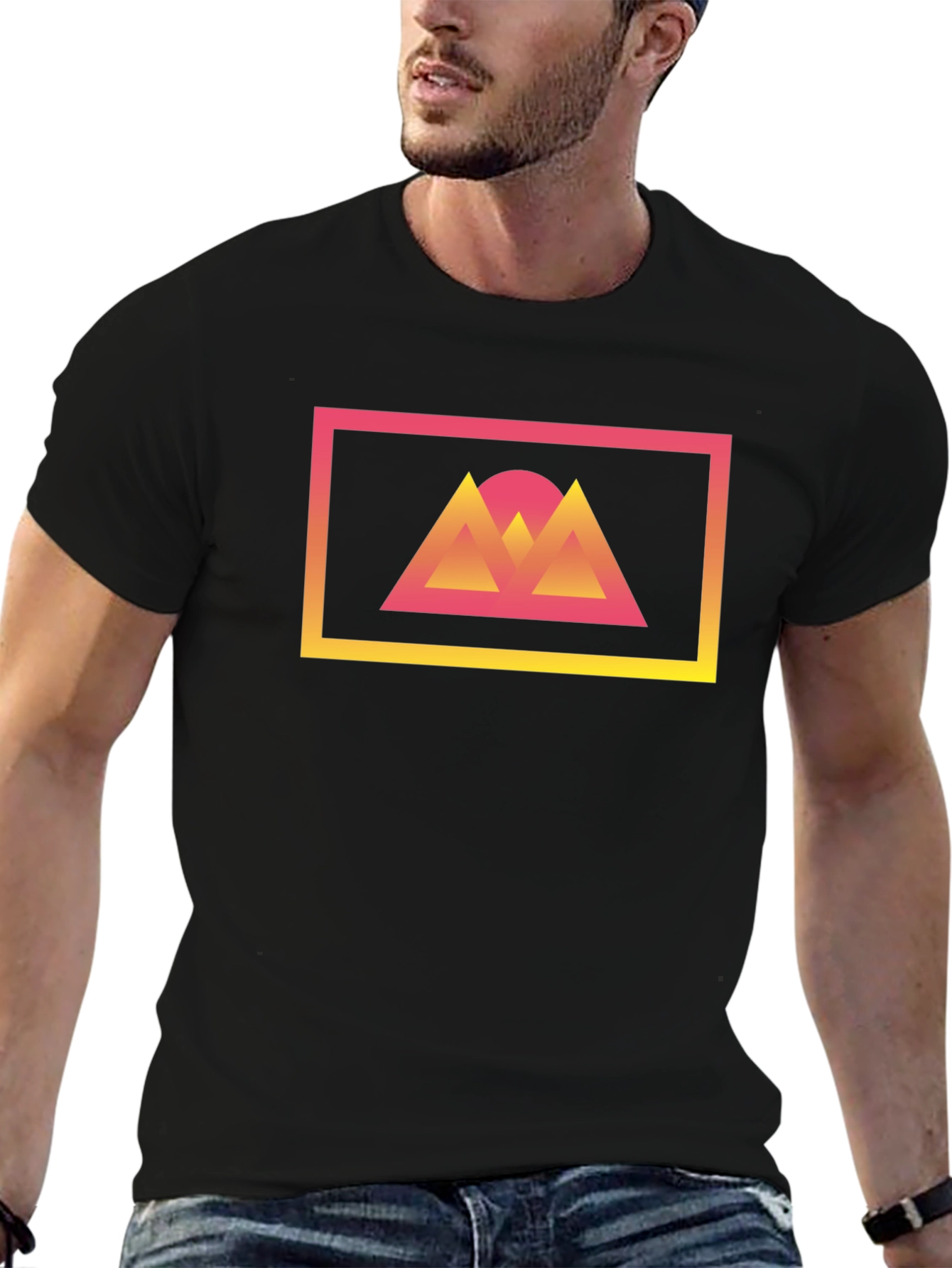 Retro Sunset Mountains Graphic Tee - Black