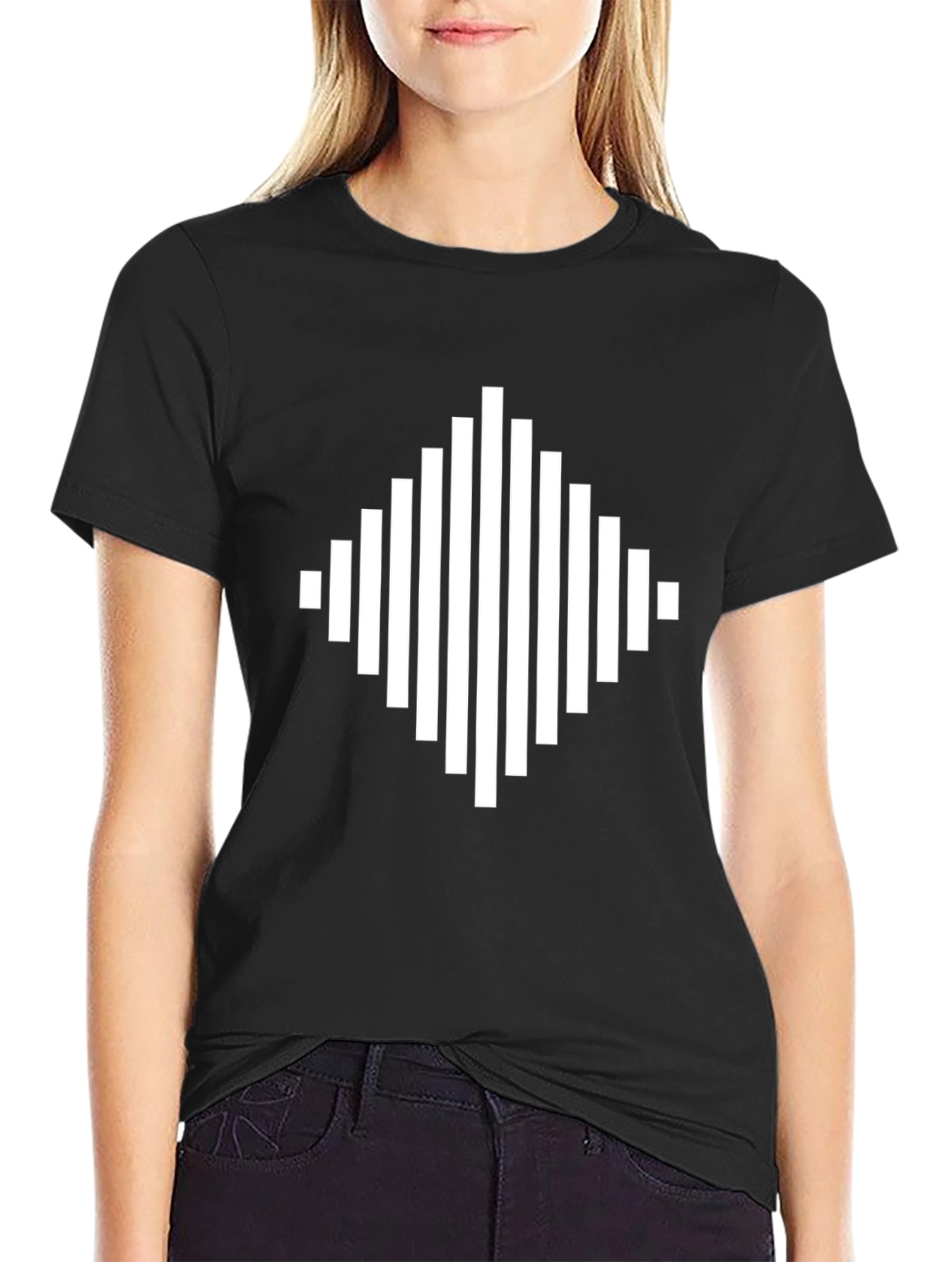 Modern Geometric Diamond Black T-Shirt