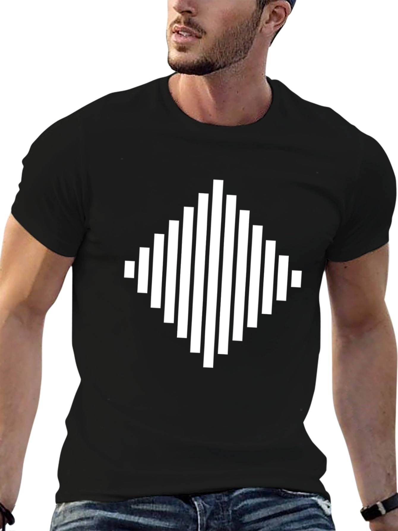 Modern Geometric Diamond Black T-Shirt