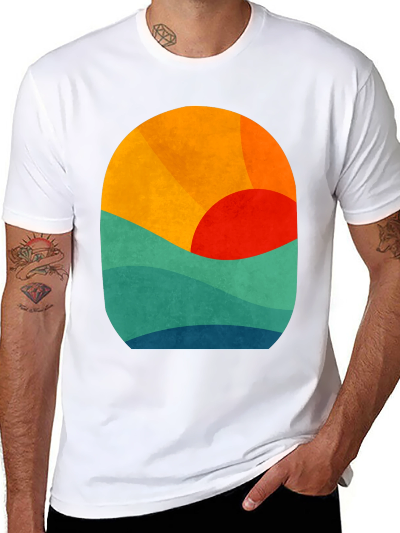 Abstract Sunset Graphic Tee - Retro Wave Design