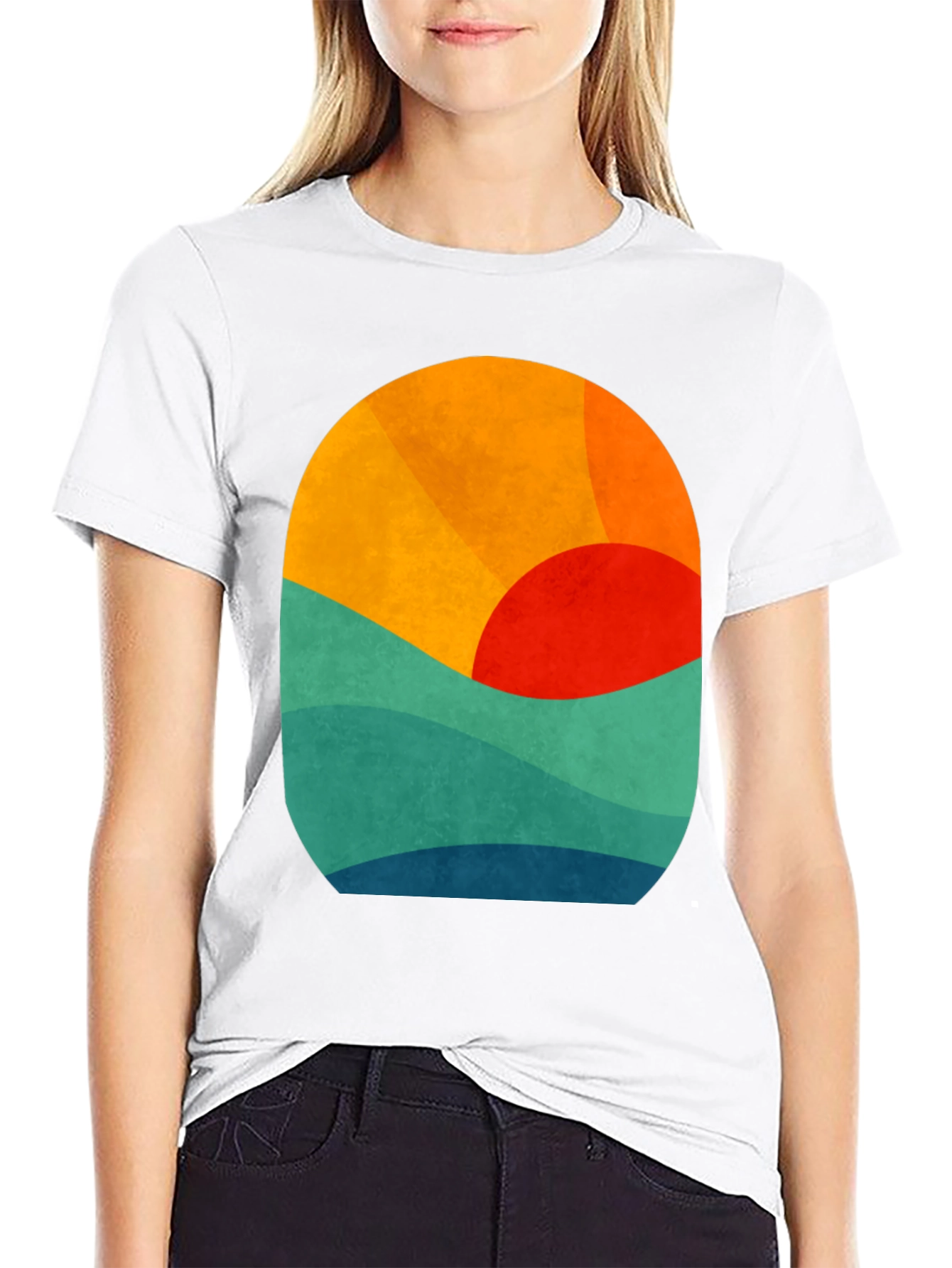 Abstract Sunset Graphic Tee - Retro Wave Design