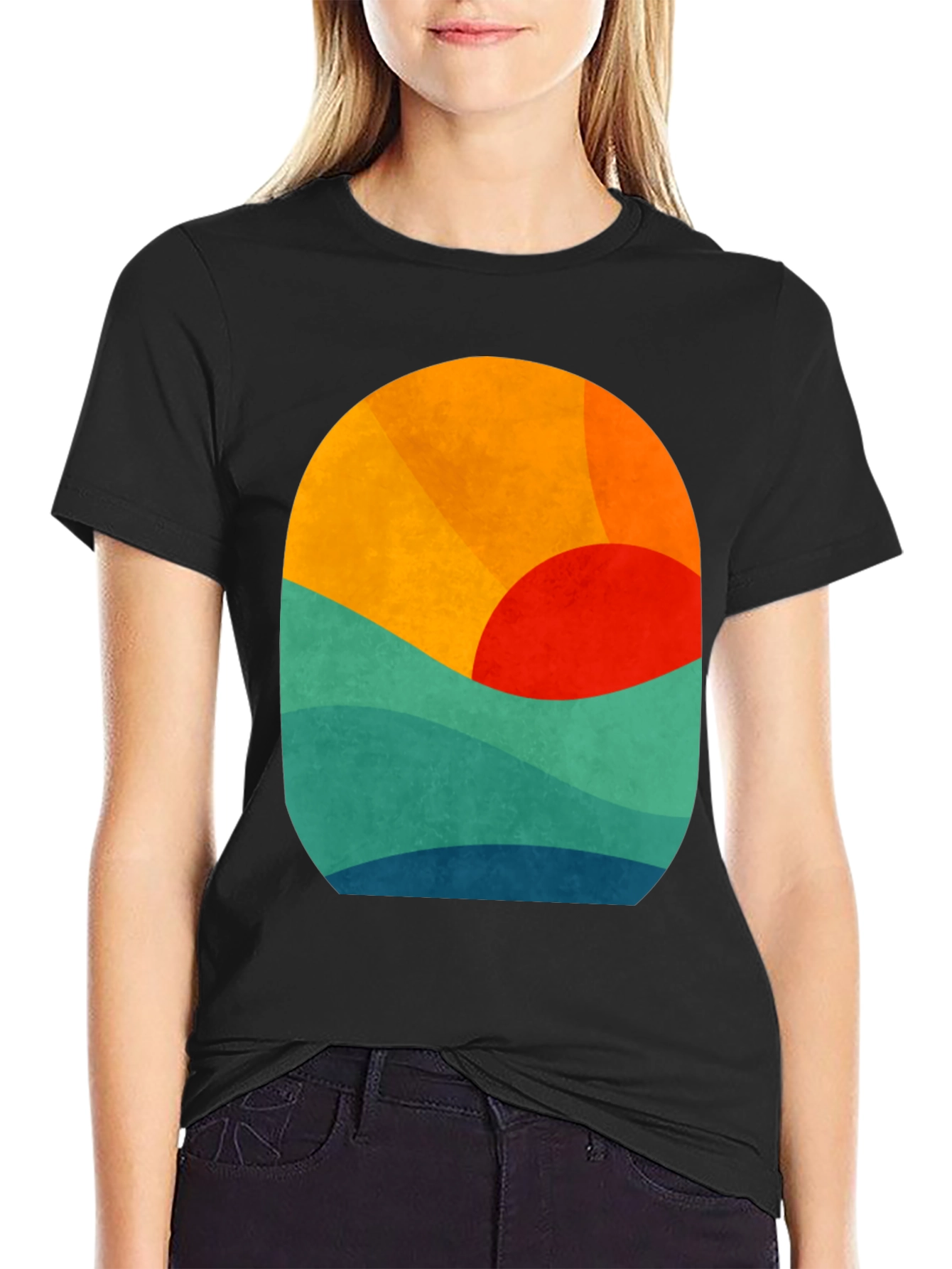 Abstract Sunset Graphic Tee - Retro Wave Design