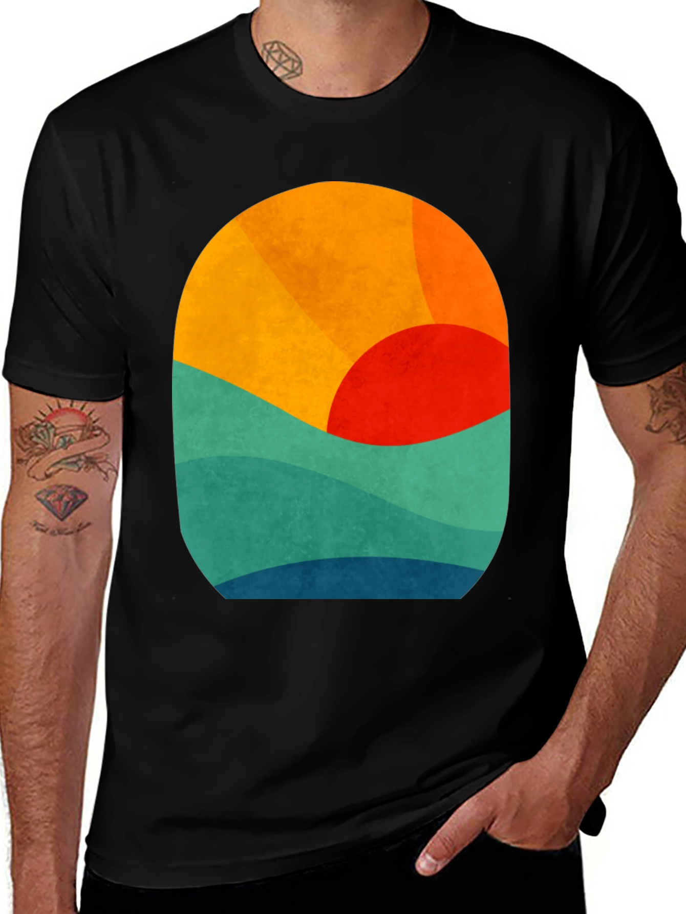 Abstract Sunset Graphic Tee - Retro Wave Design