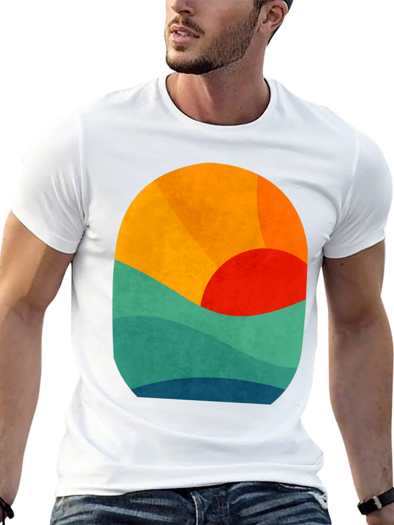 Abstract Sunset Graphic Tee - Retro Wave Design