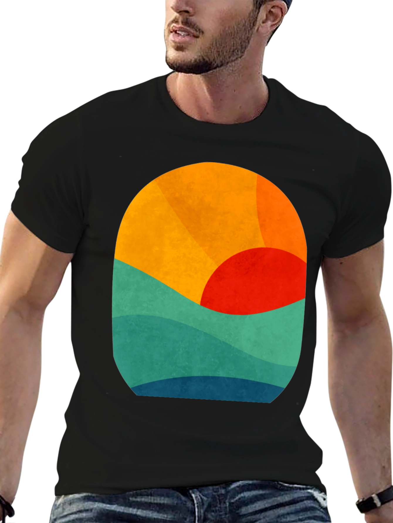 Abstract Sunset Graphic Tee - Retro Wave Design