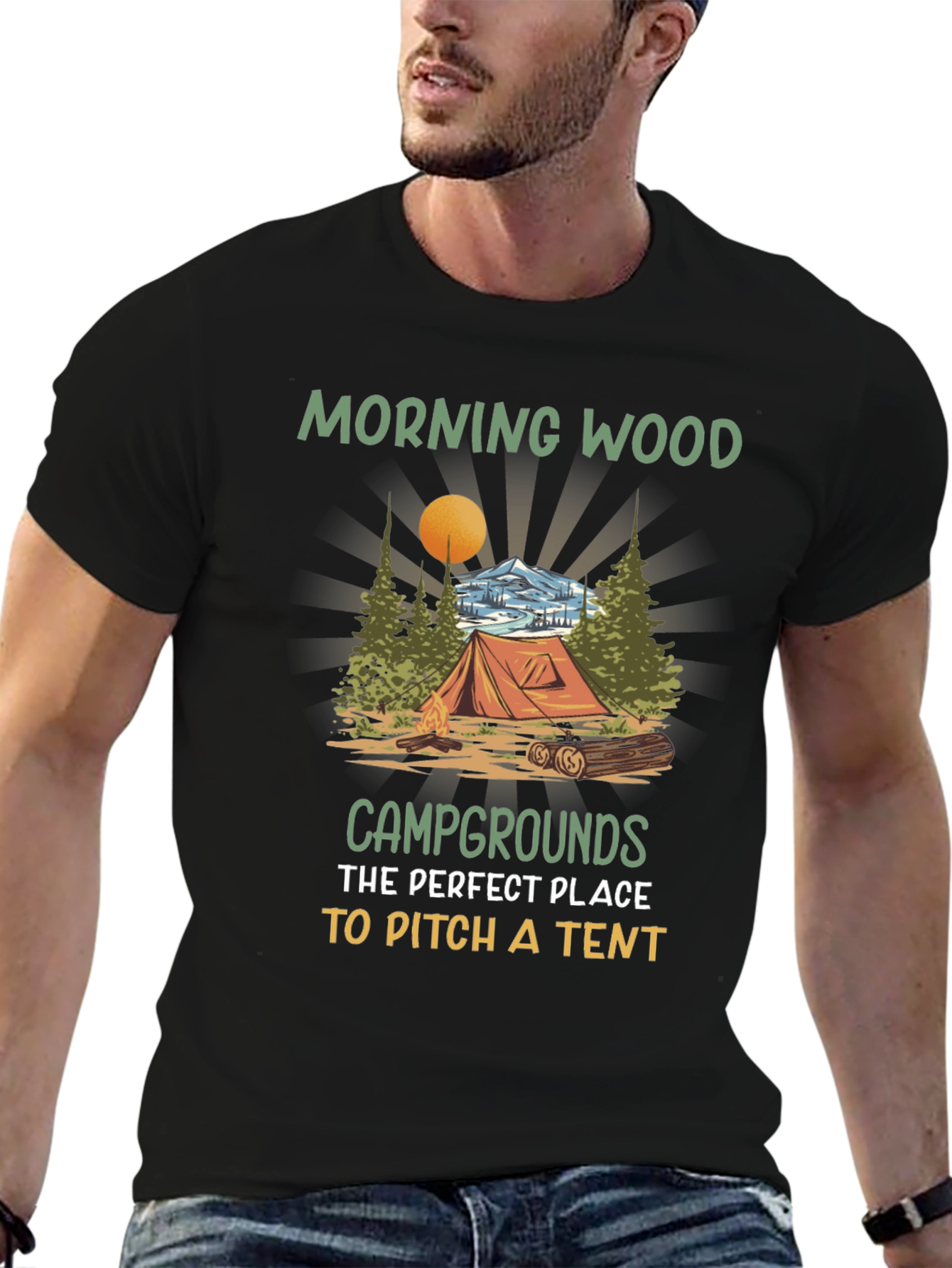 Morning Wood Camping T-Shirt: Pitch a Tent!
