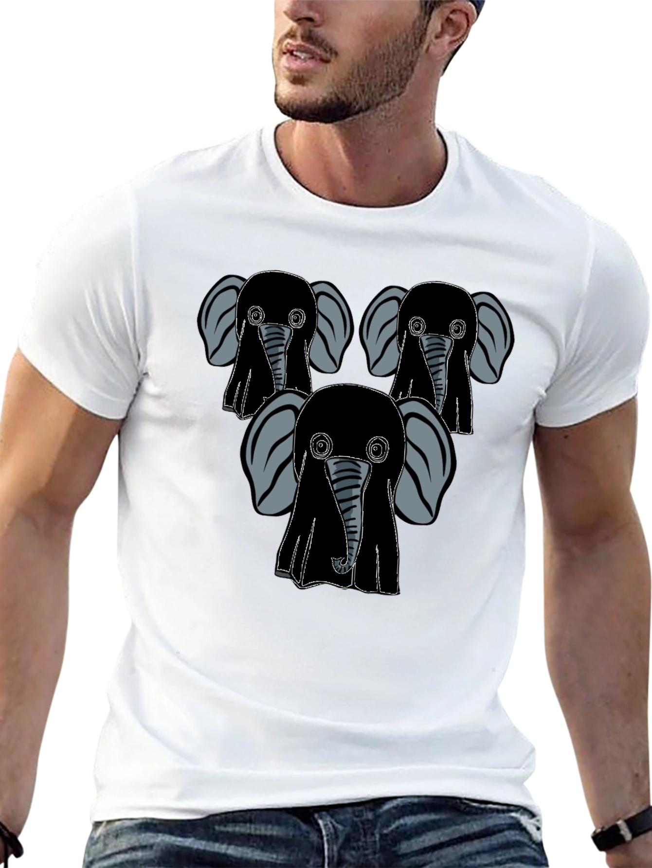 Elephant Graphic Print Mens Black T-Shirt