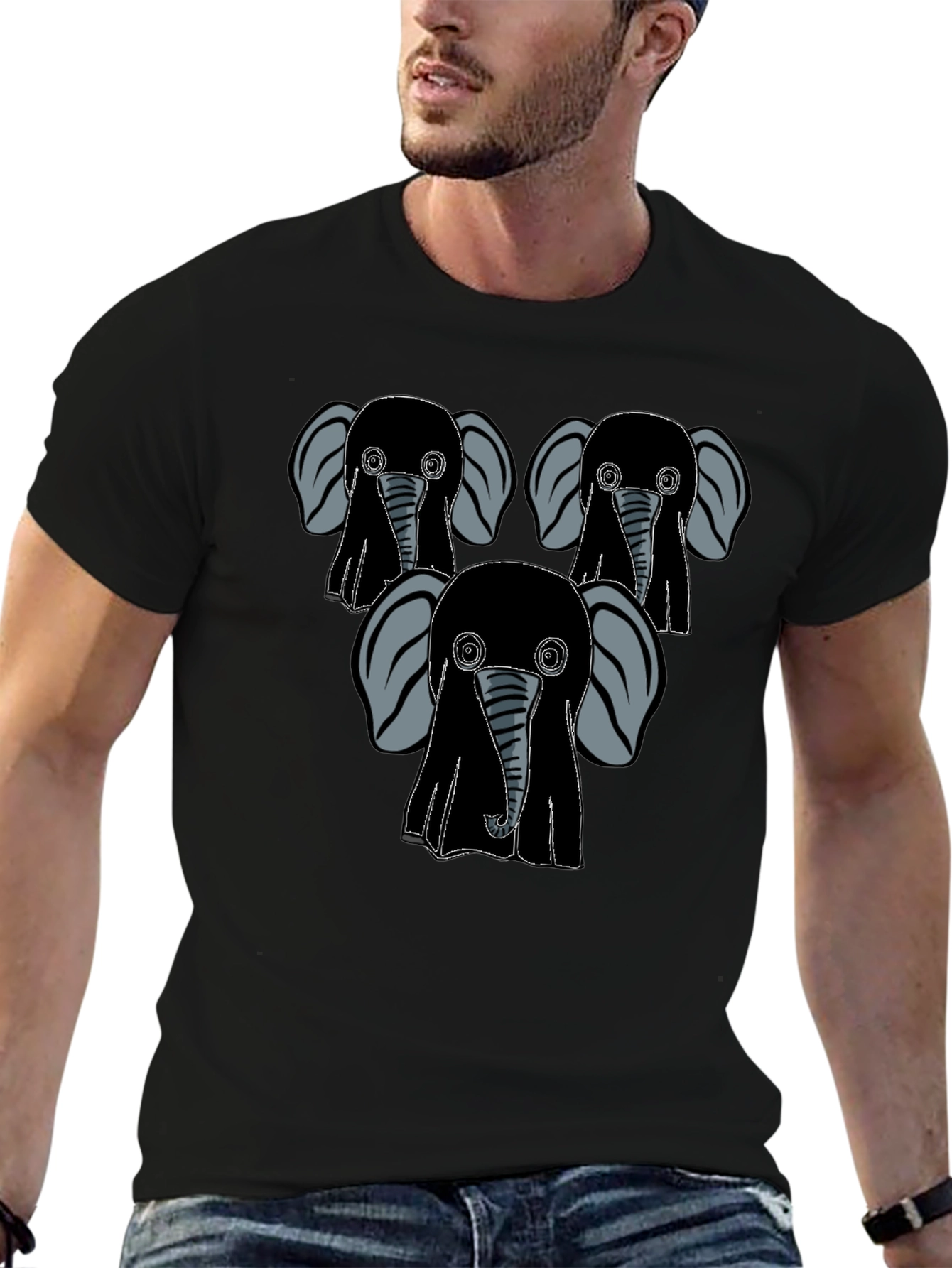 Elephant Graphic Print Mens Black T-Shirt