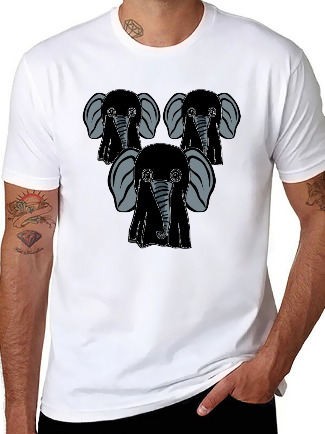 Elephant Graphic Print Mens Black T-Shirt