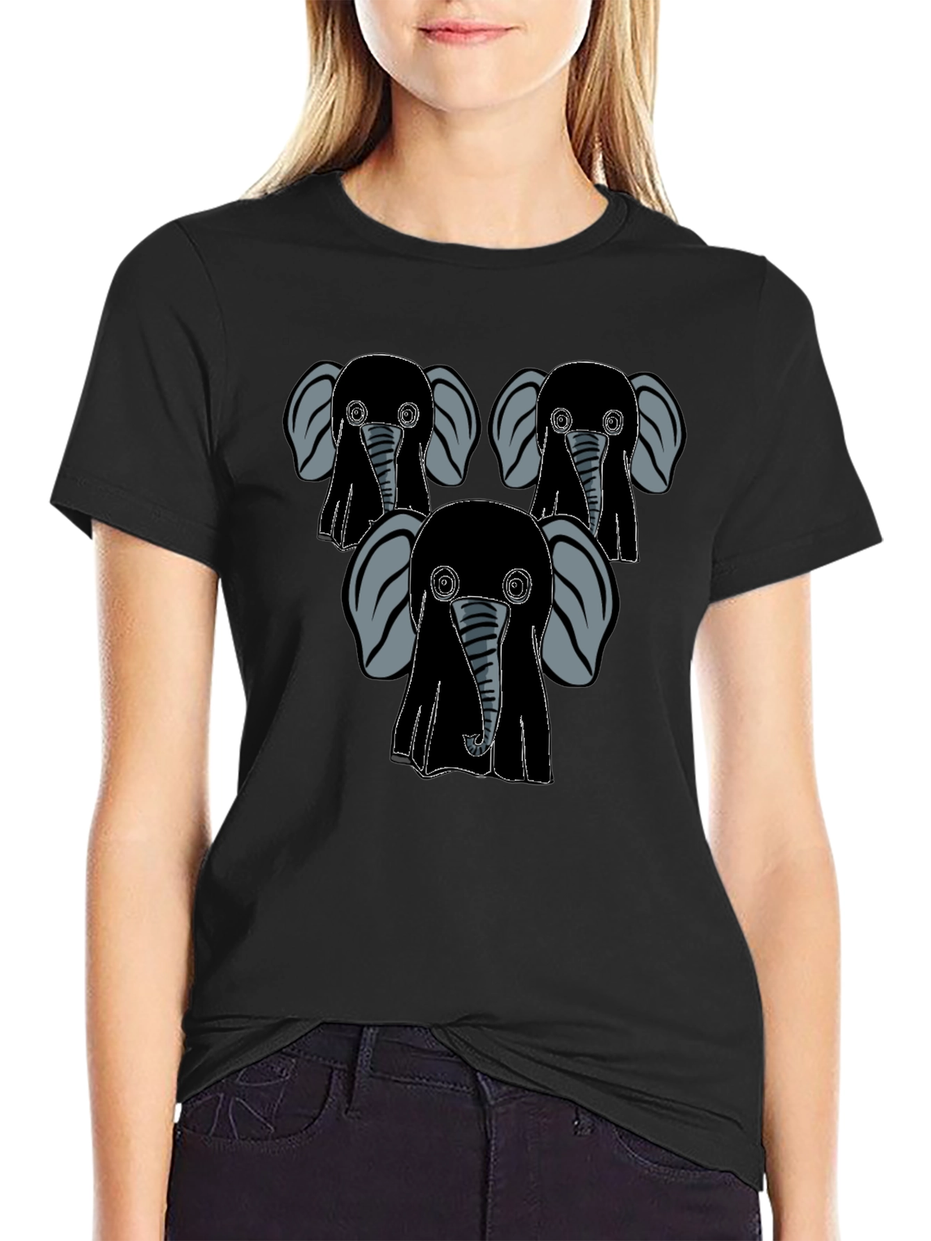 Elephant Graphic Print Mens Black T-Shirt