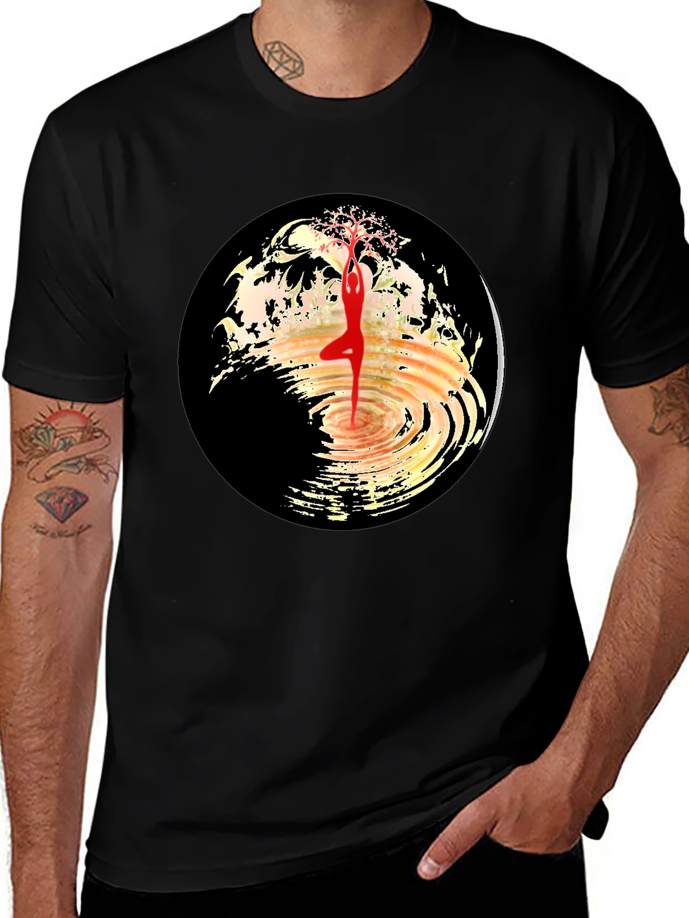 Yoga Tree Pose Graphic Tee - Black