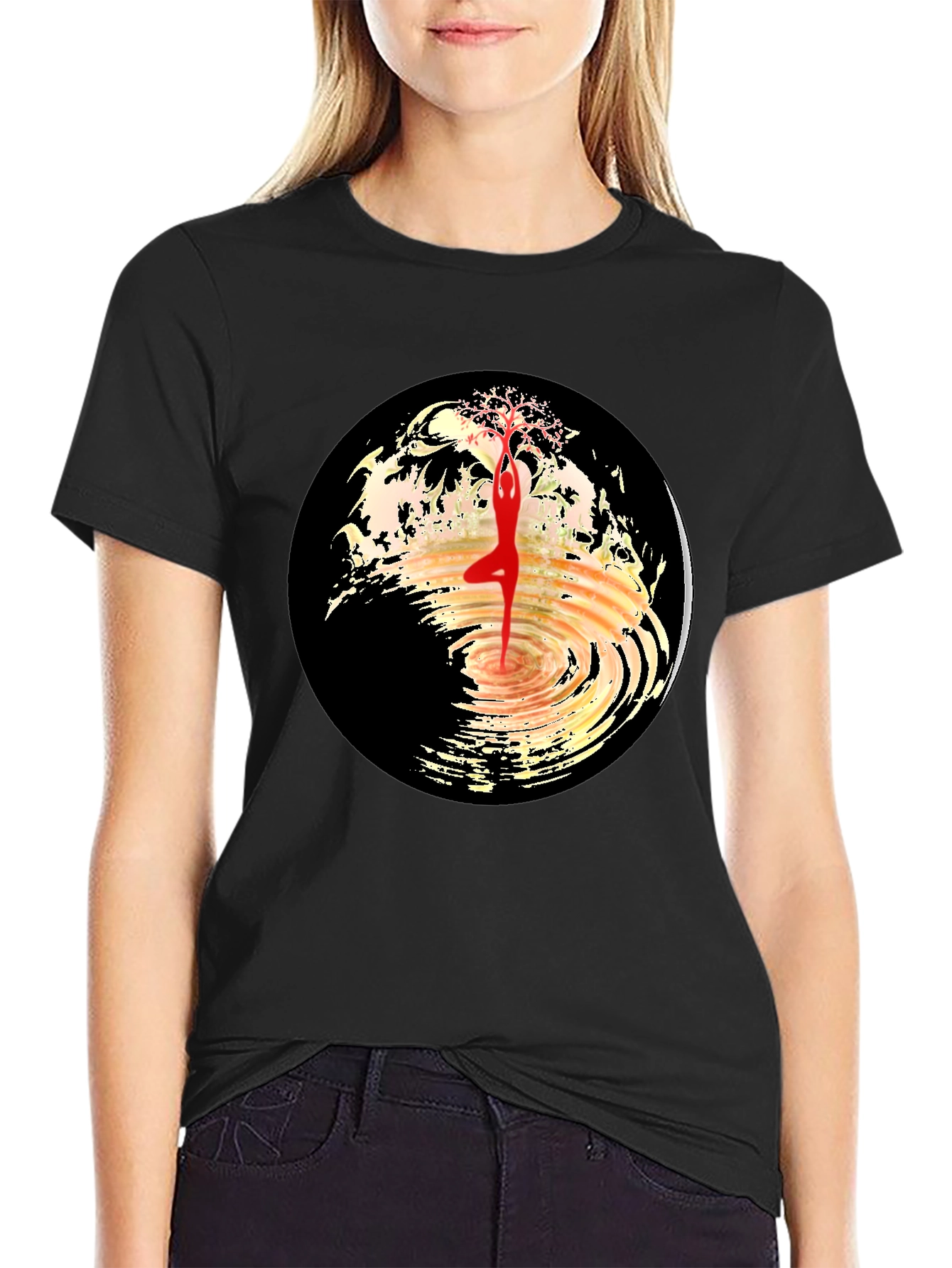 Yoga Tree Pose Graphic Tee - Black
