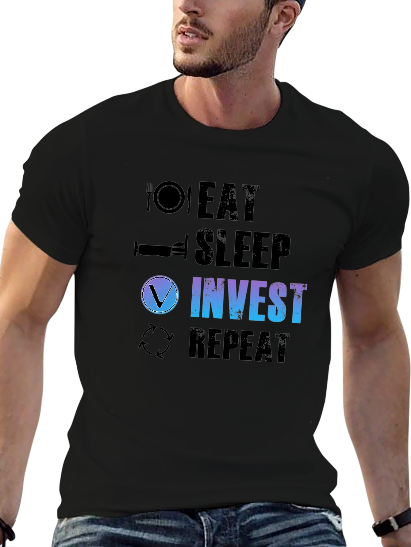 Eat Sleep Invest Repeat Black T-Shirt