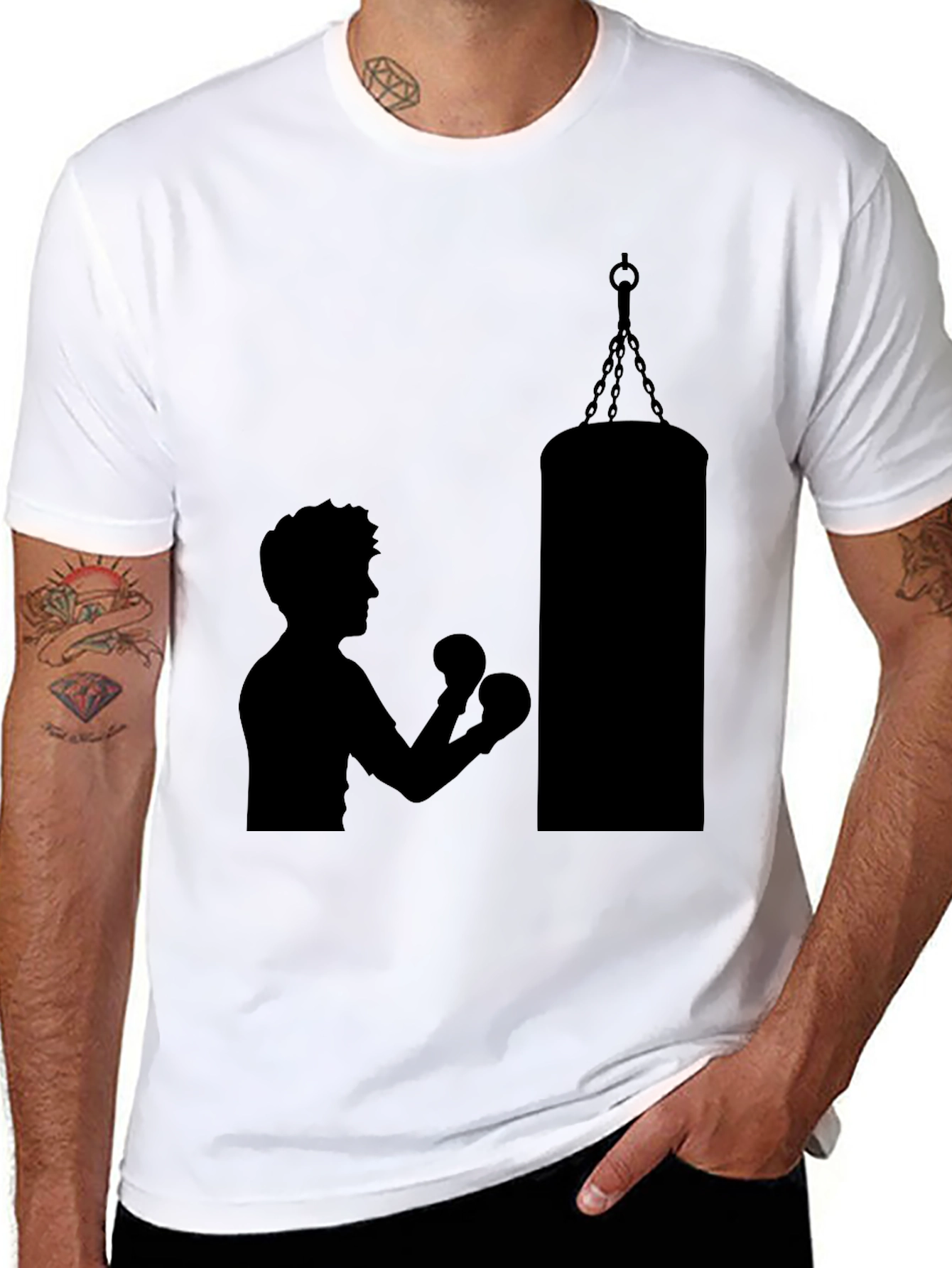 Boxing Silhouette Graphic T-Shirt - Black