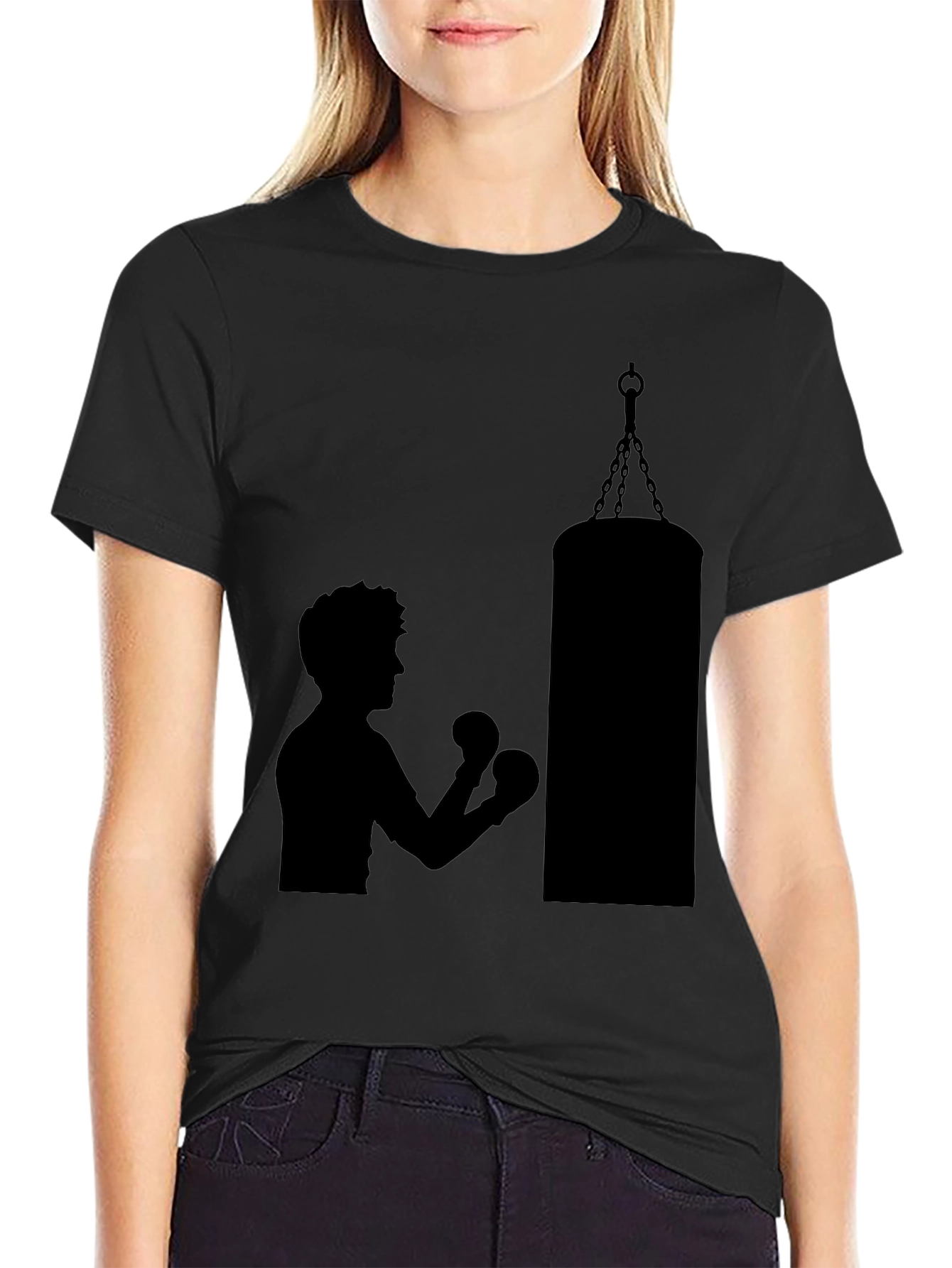 Boxing Silhouette Graphic T-Shirt - Black