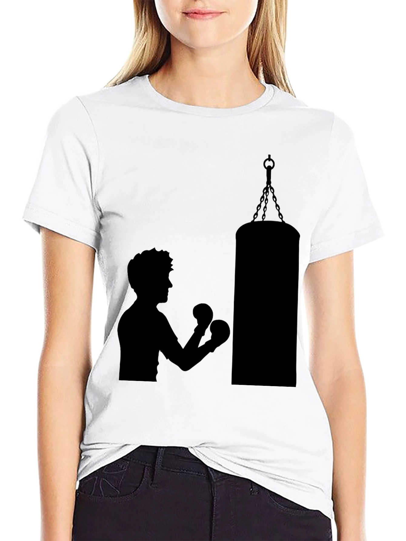 Boxing Silhouette Graphic T-Shirt - Black