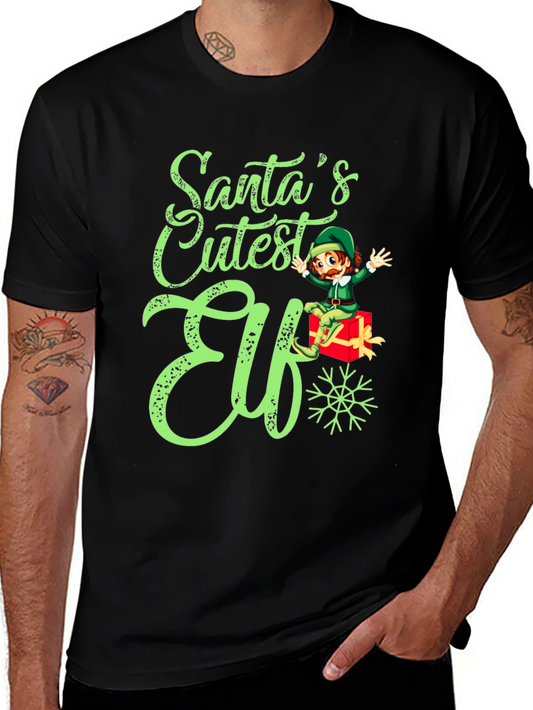 Santas Cutest Elf Christmas Graphic Tee Shirt