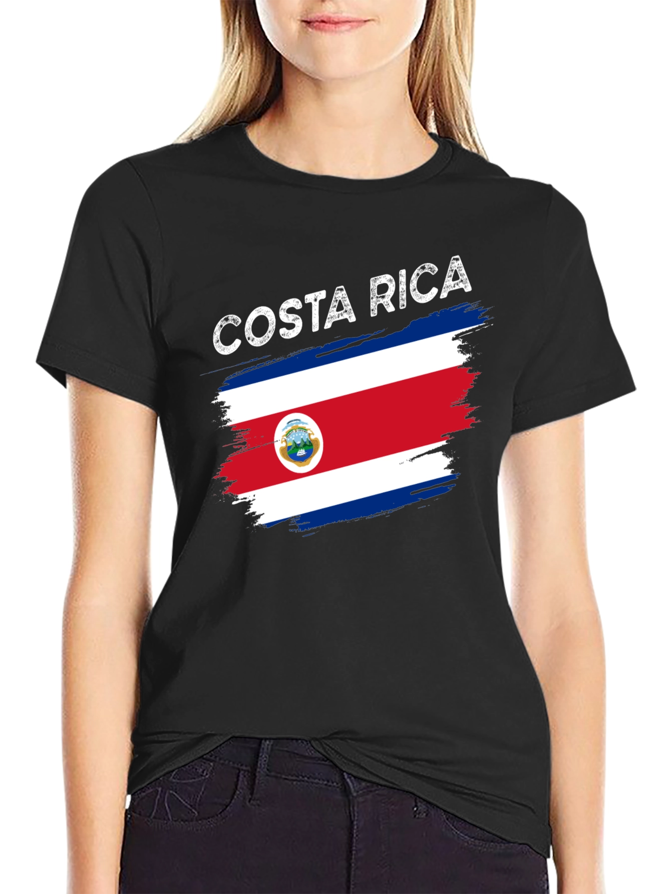 Costa Rica Flag Graphic Tee - Black T-Shirt