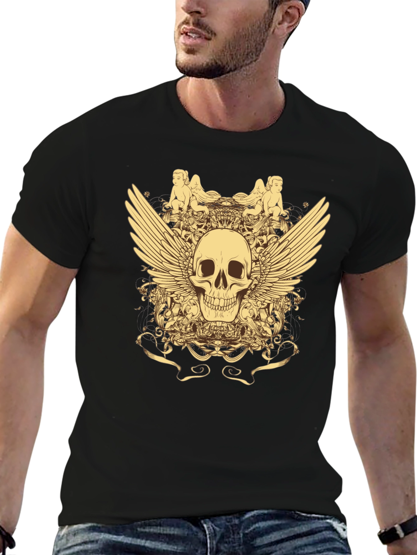 Skull & Wings Graphic T-Shirt - Black