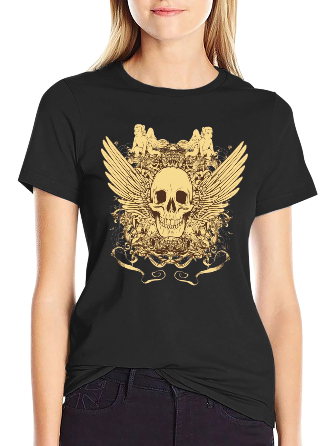 Skull & Wings Graphic T-Shirt - Black