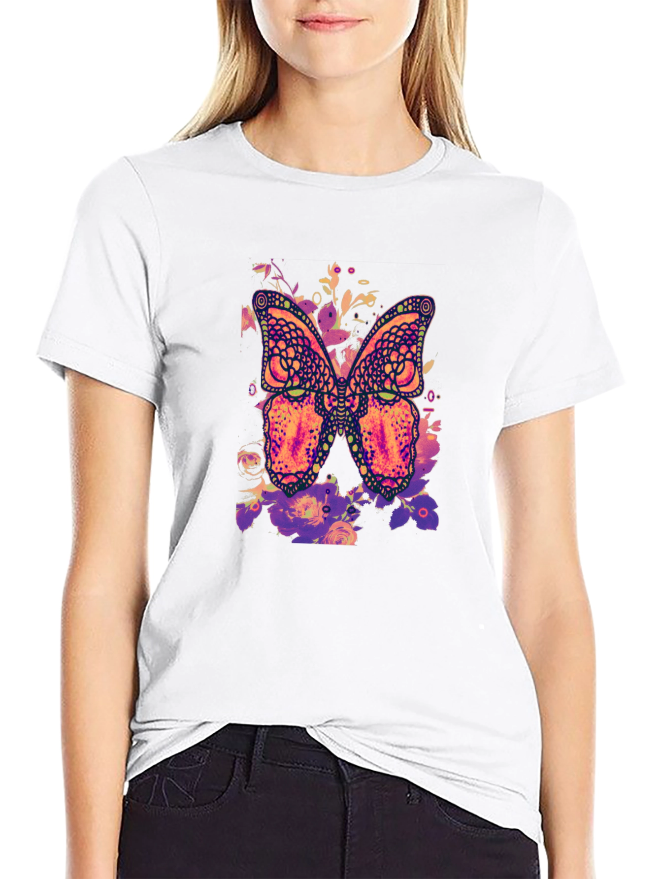 Butterfly Floral Graphic Print T-Shirt