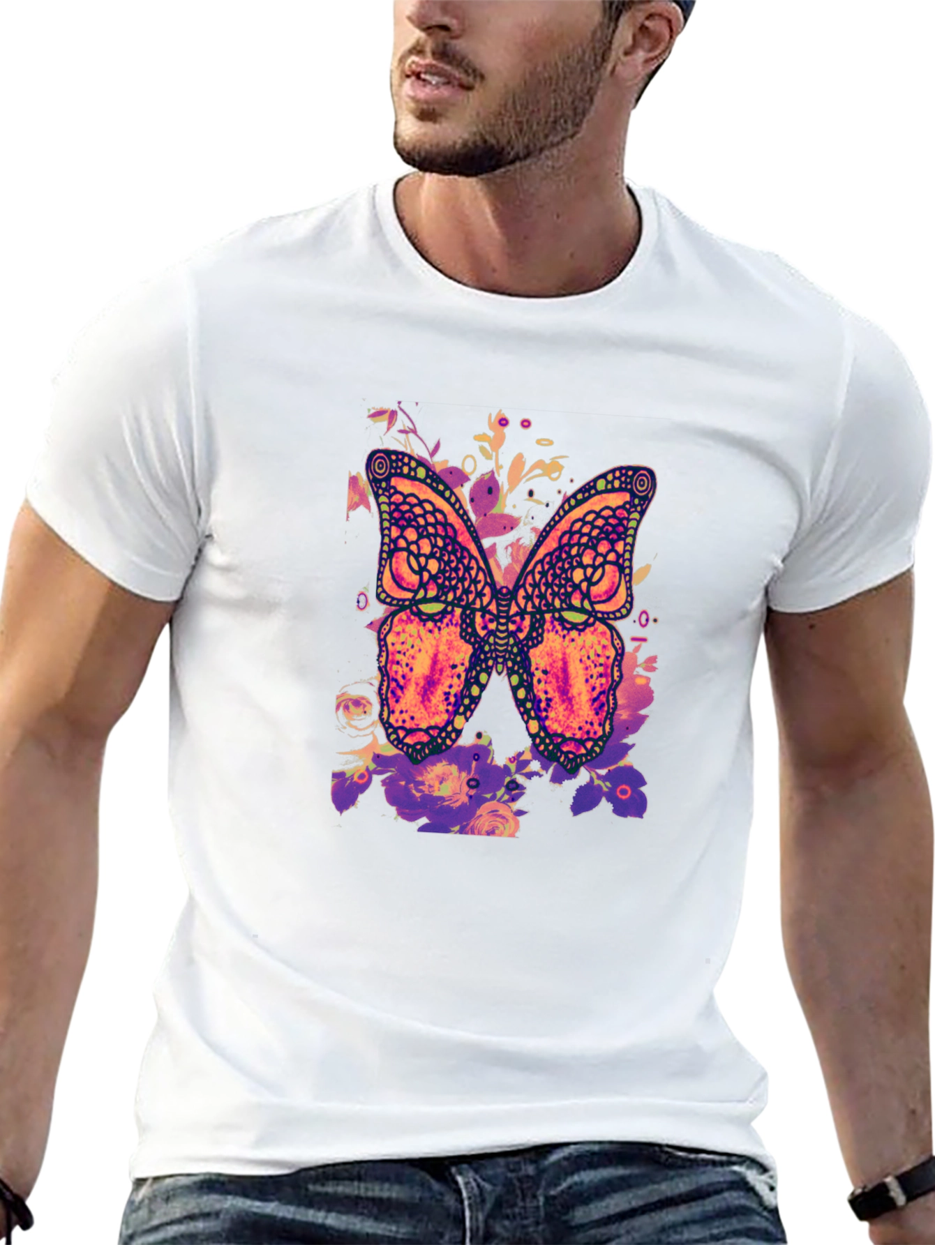 Butterfly Floral Graphic Print T-Shirt