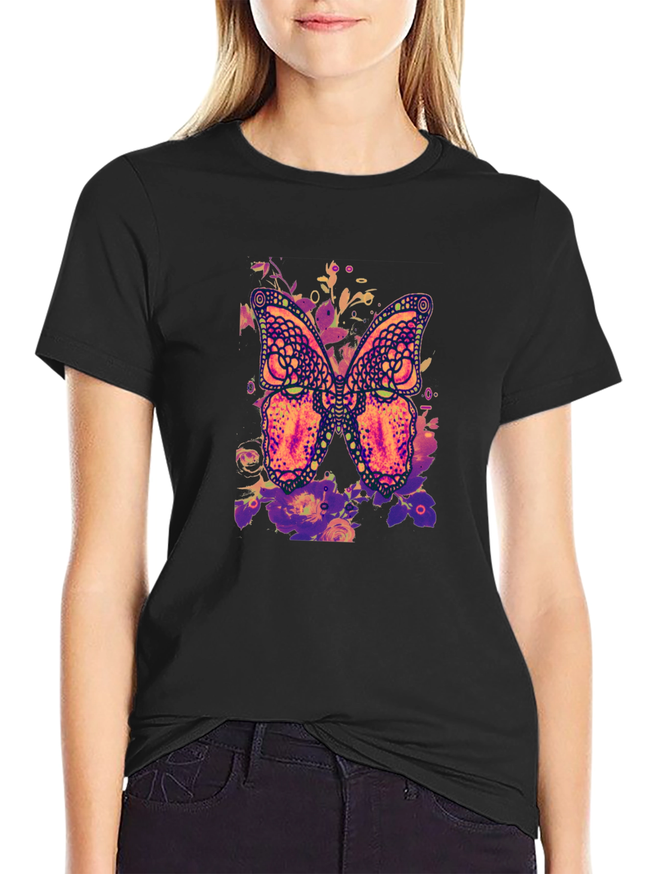 Butterfly Floral Graphic Print T-Shirt