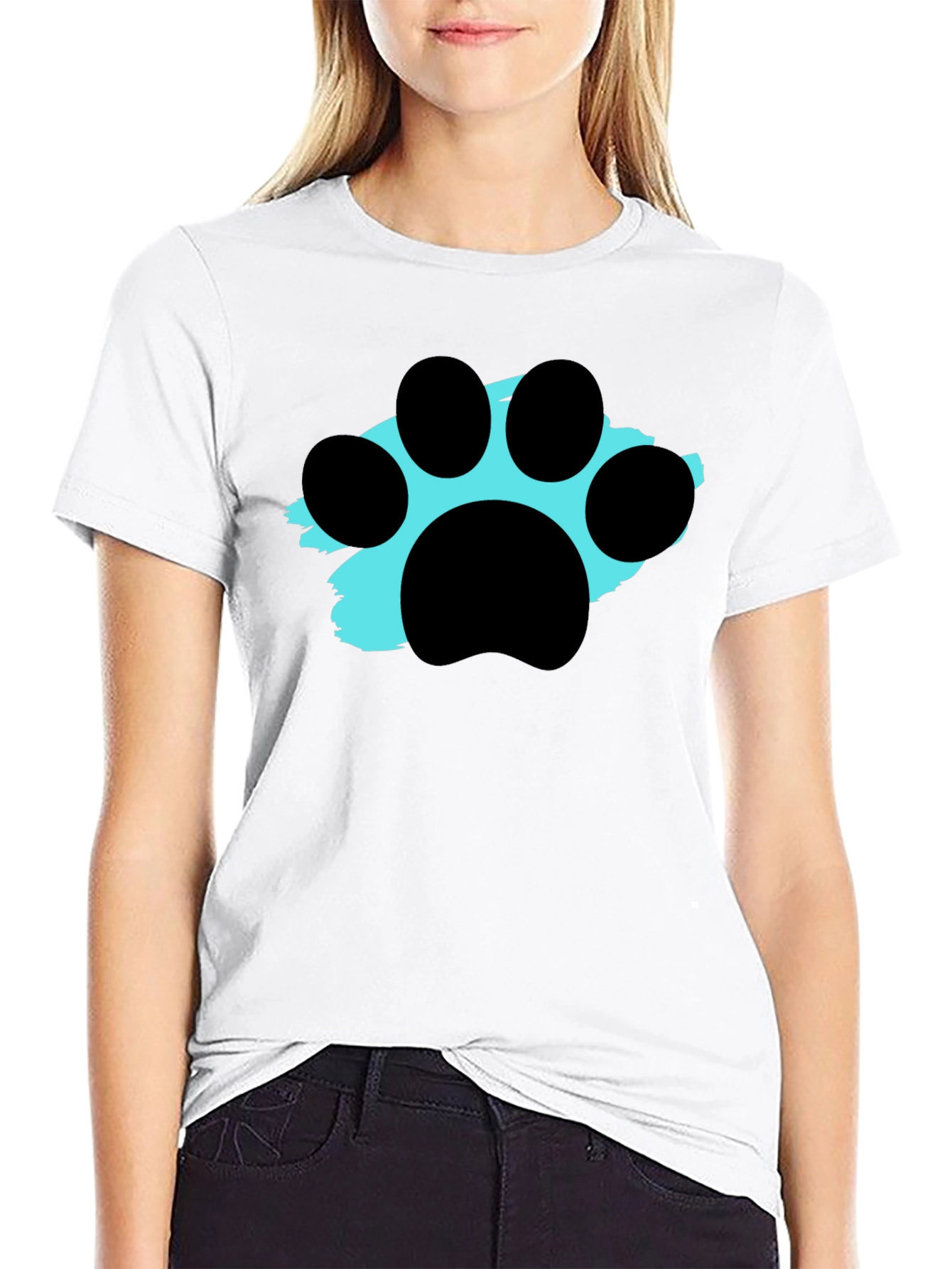 Paw Print Graphic Tee - Black Crewneck T-Shirt