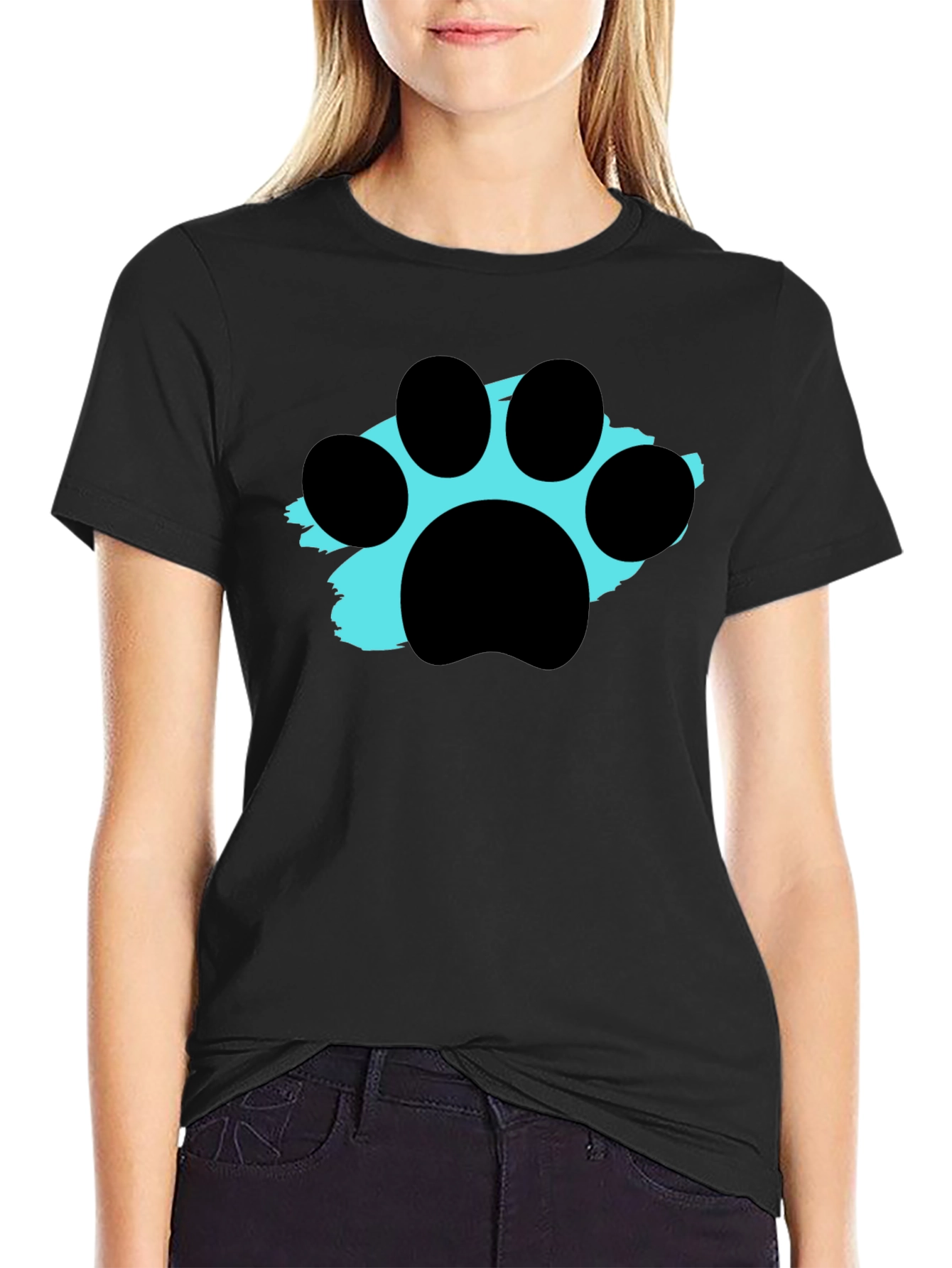 Paw Print Graphic Tee - Black Crewneck T-Shirt
