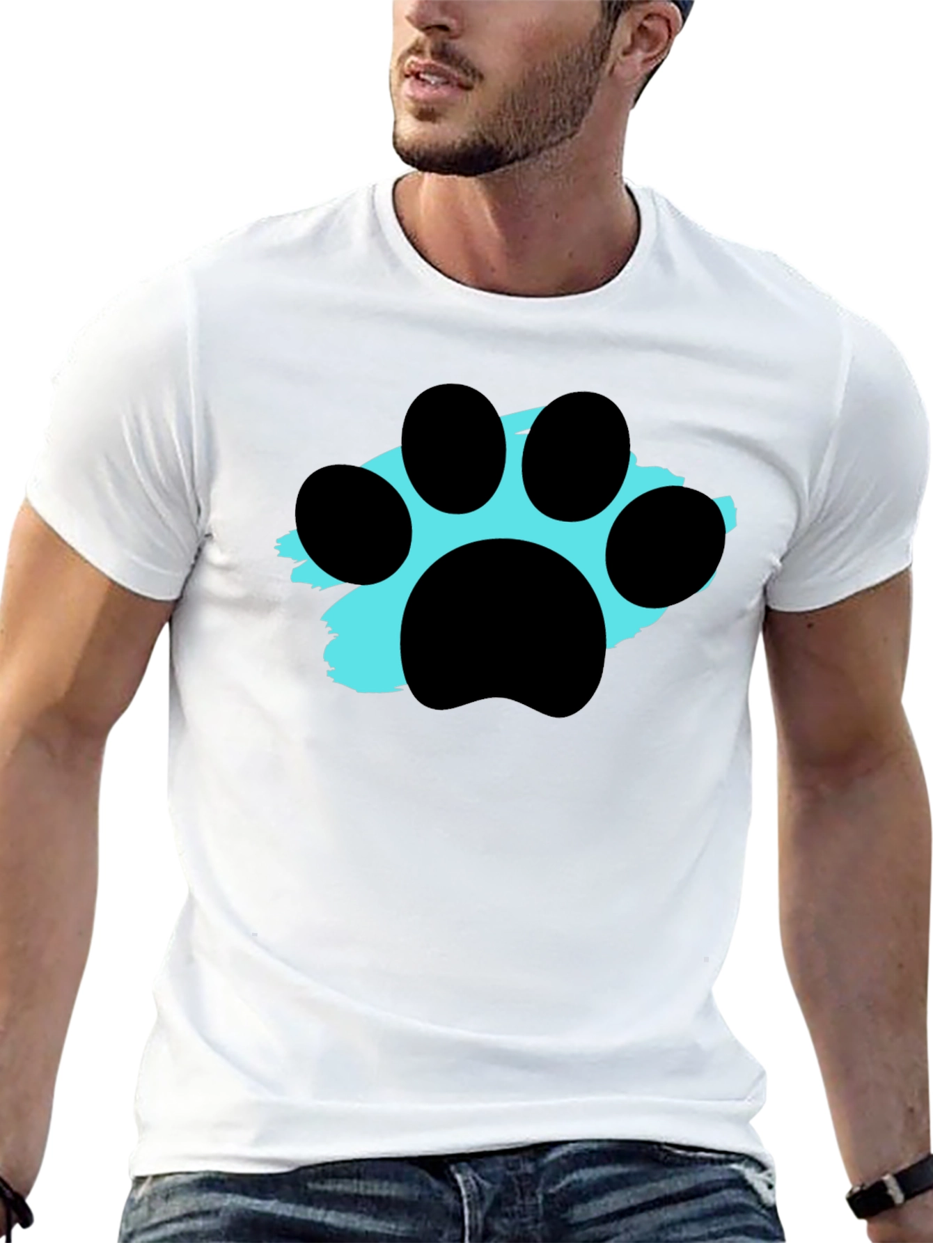 Paw Print Graphic Tee - Black Crewneck T-Shirt