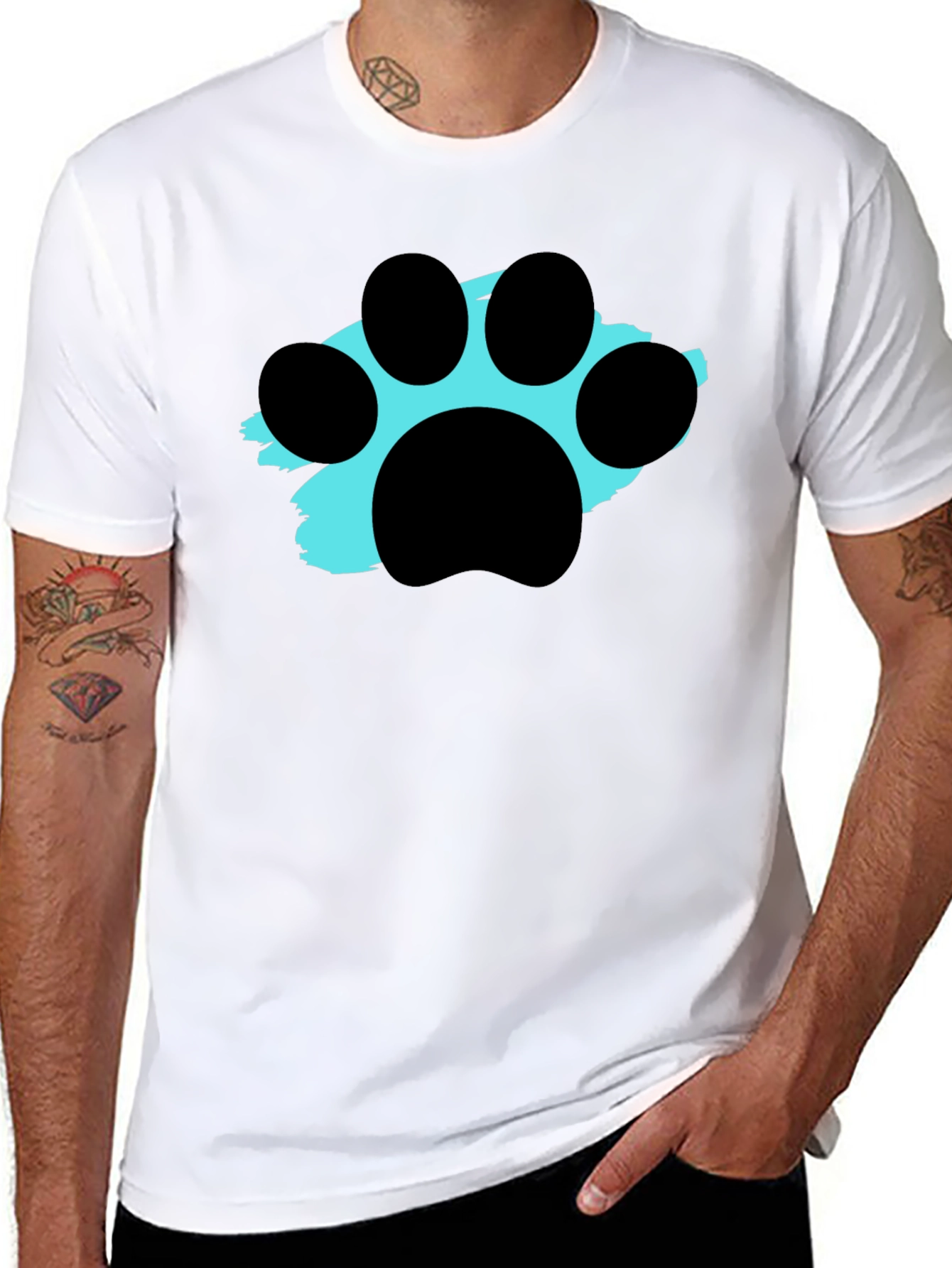 Paw Print Graphic Tee - Black Crewneck T-Shirt