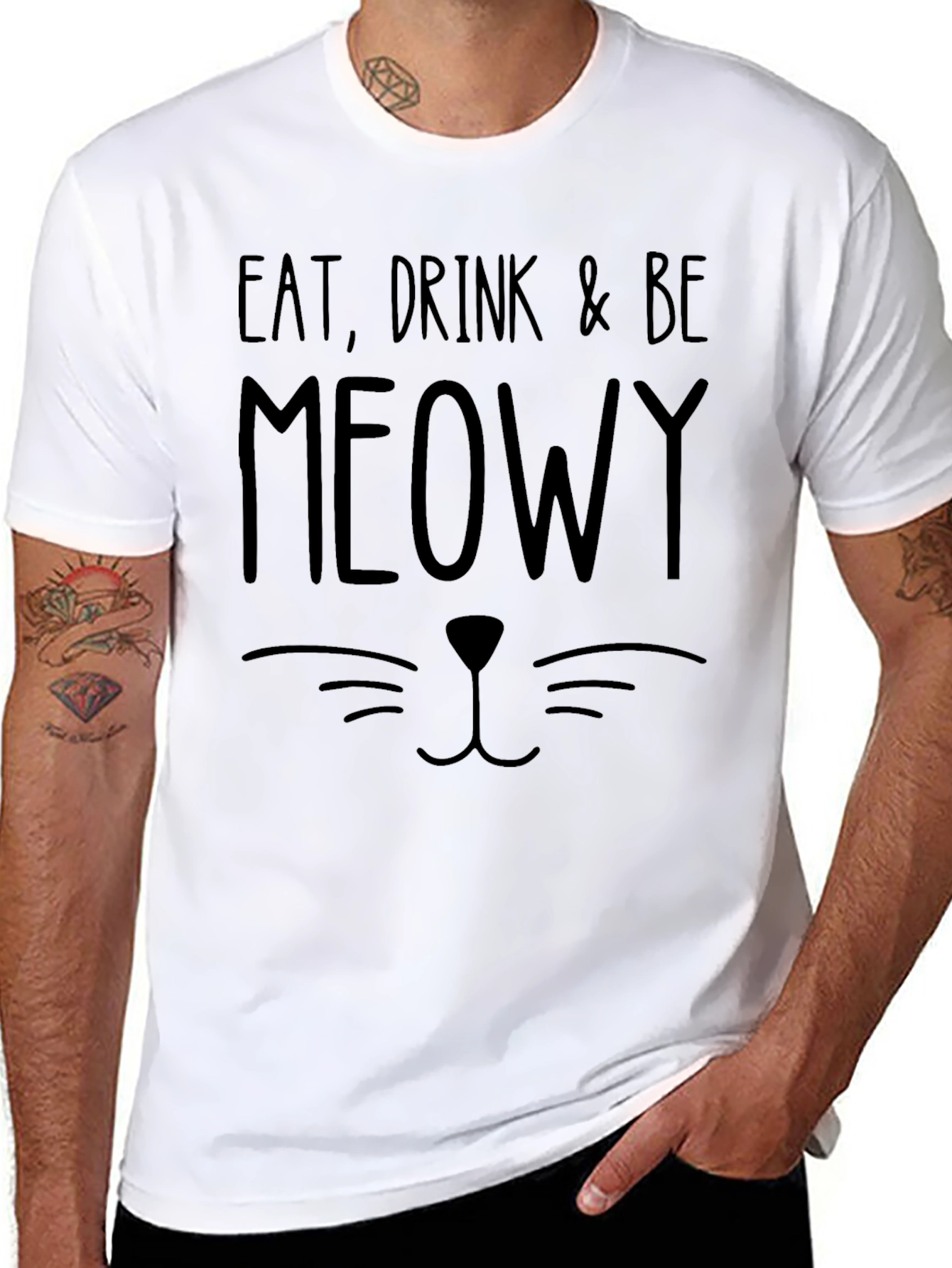 Eat Drink & Be Meowy Black Cat Graphic Tee