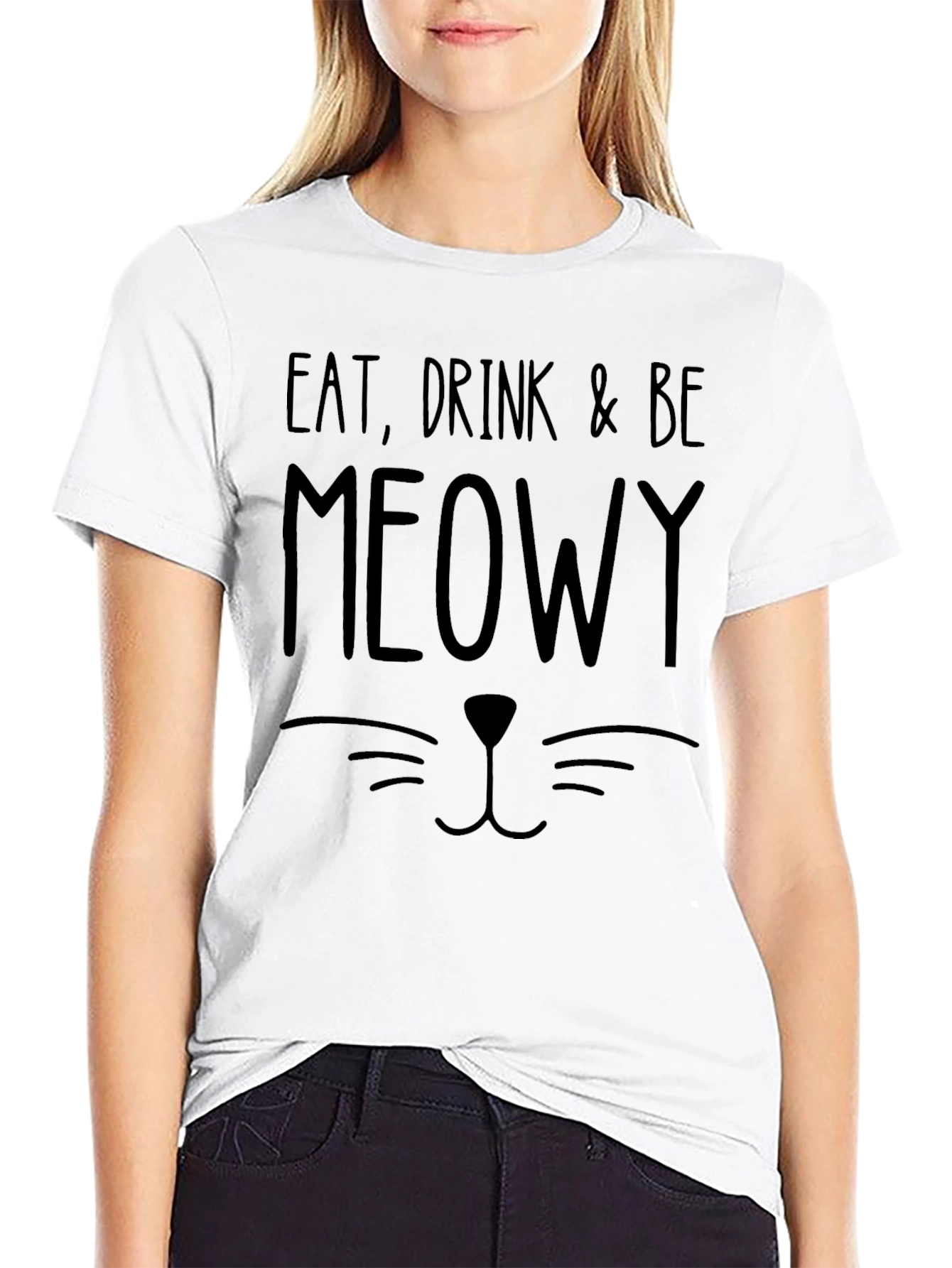 Eat Drink & Be Meowy Black Cat Graphic Tee