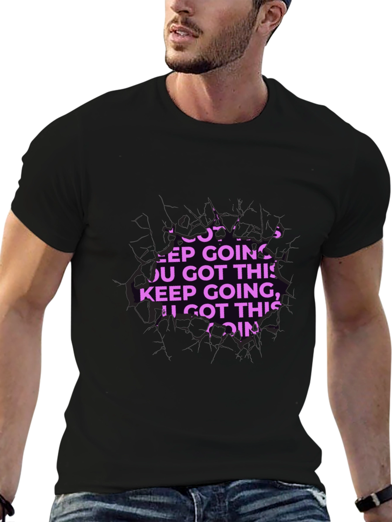 Motivational Keep Going Graphic Black T-Shirt
