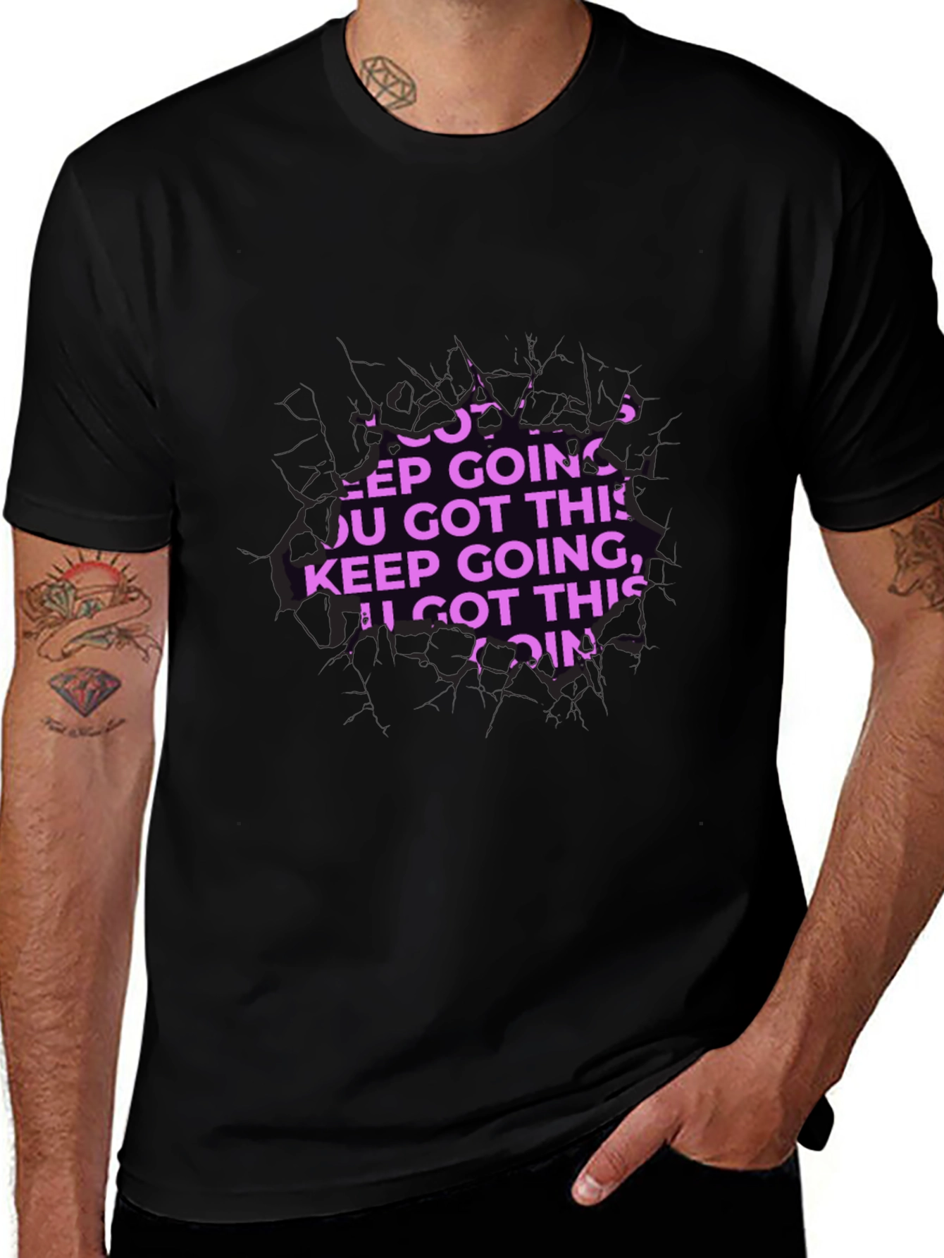 Motivational Keep Going Graphic Black T-Shirt