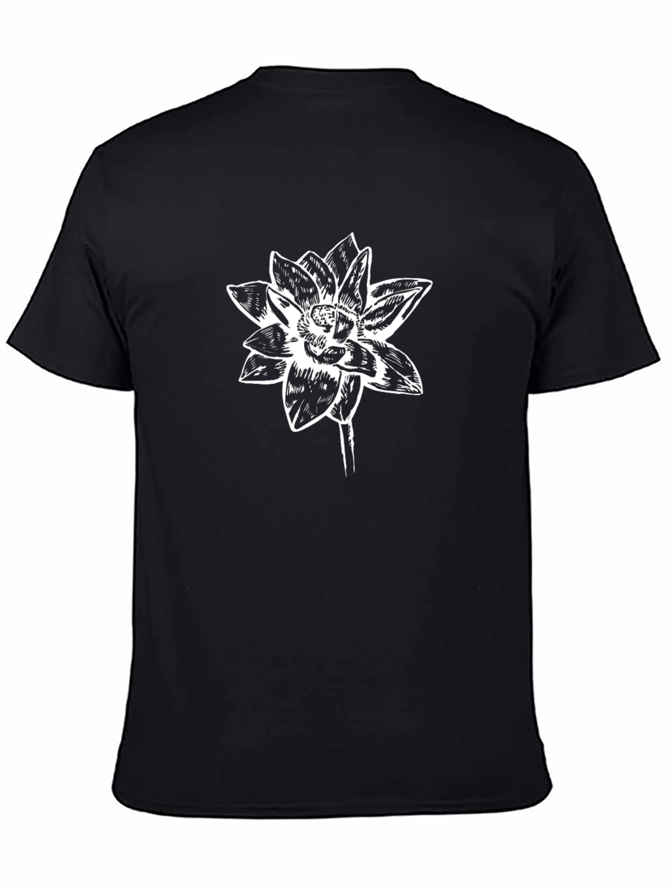 Black Tee with Lotus Flower Graphic